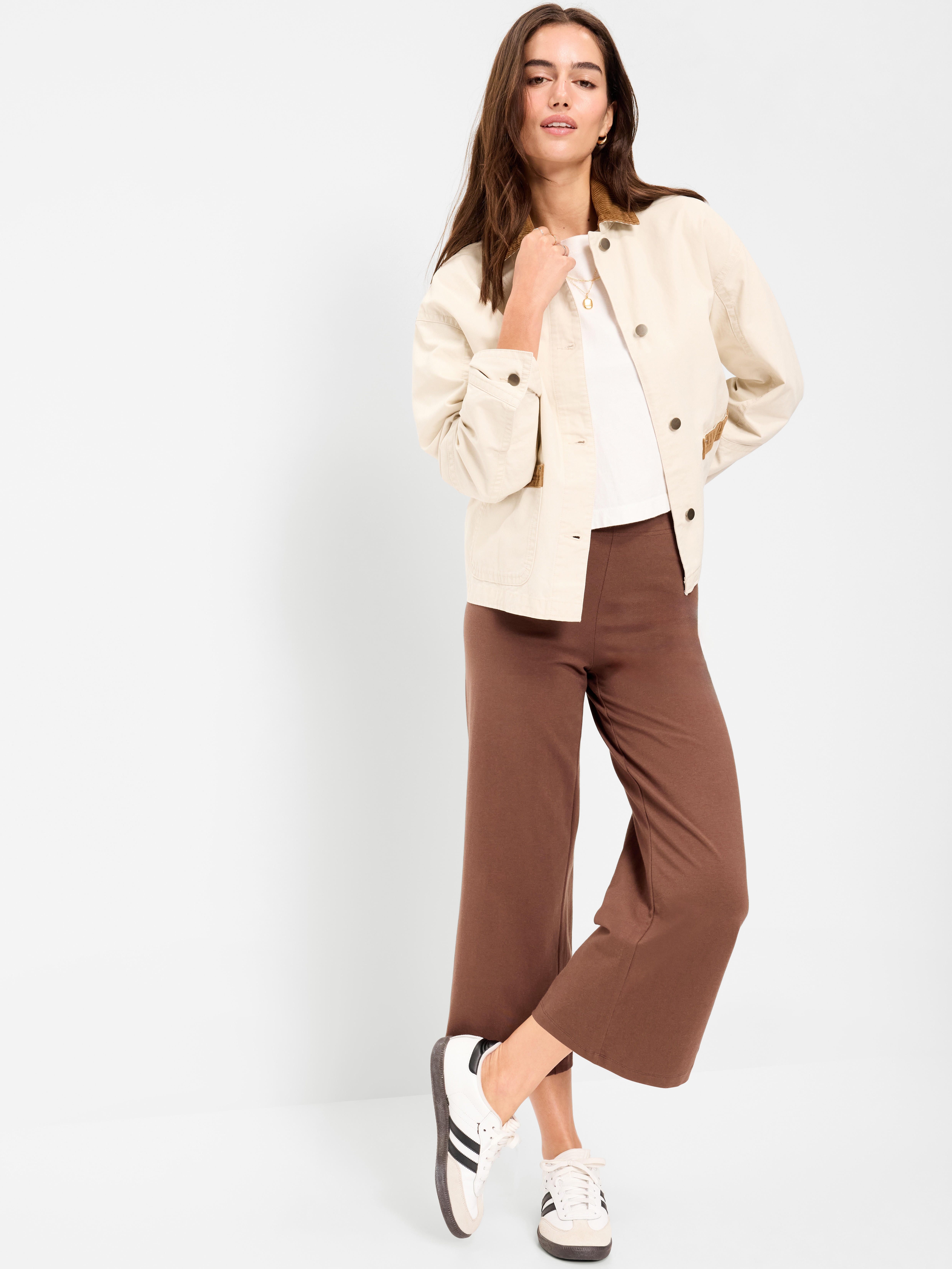 High-Waisted Fashion Wide-Leg Cropped Leggings - Peppercorn - 3