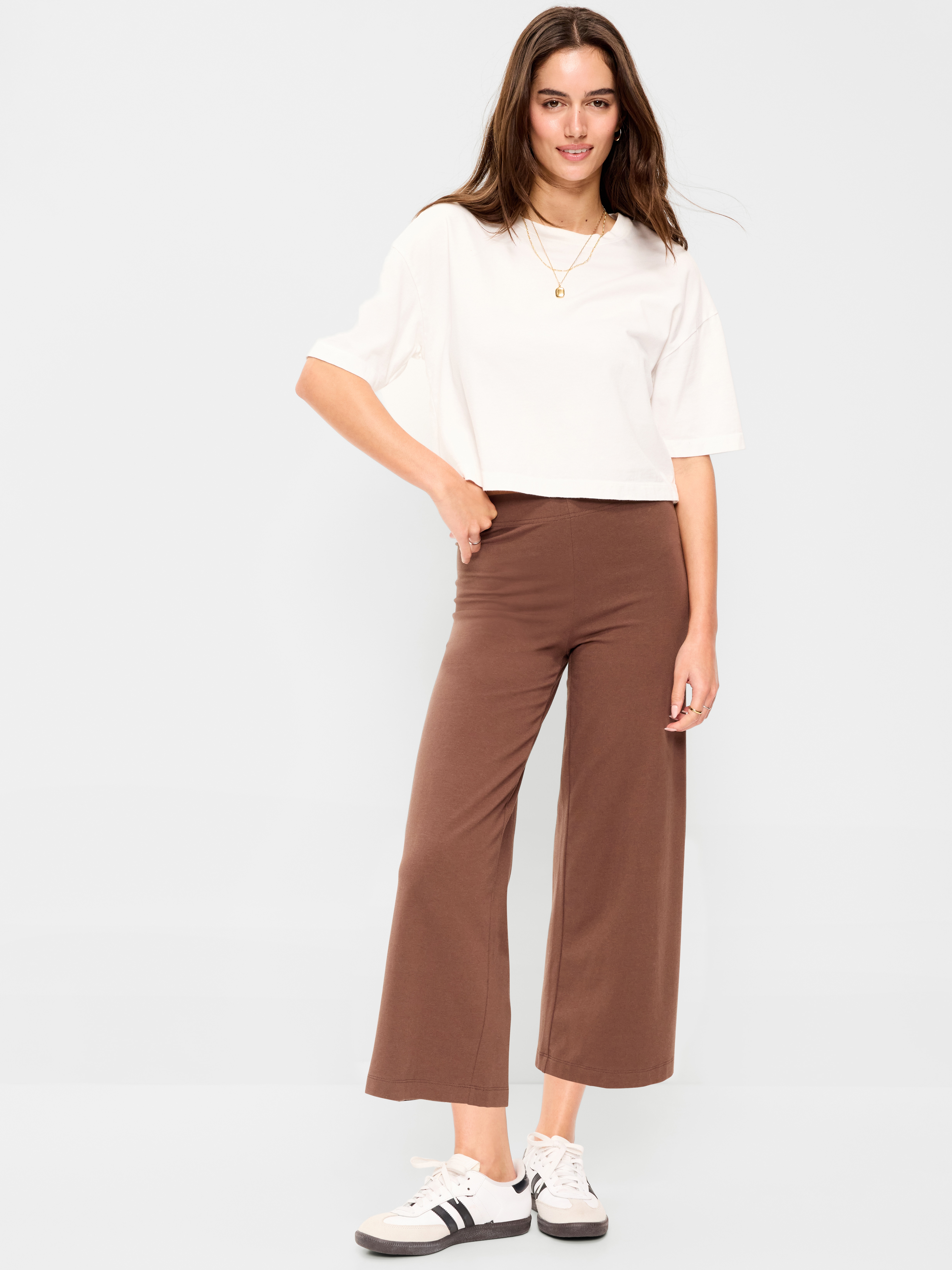 High-Waisted Fashion Wide-Leg Cropped Leggings - Peppercorn - 1