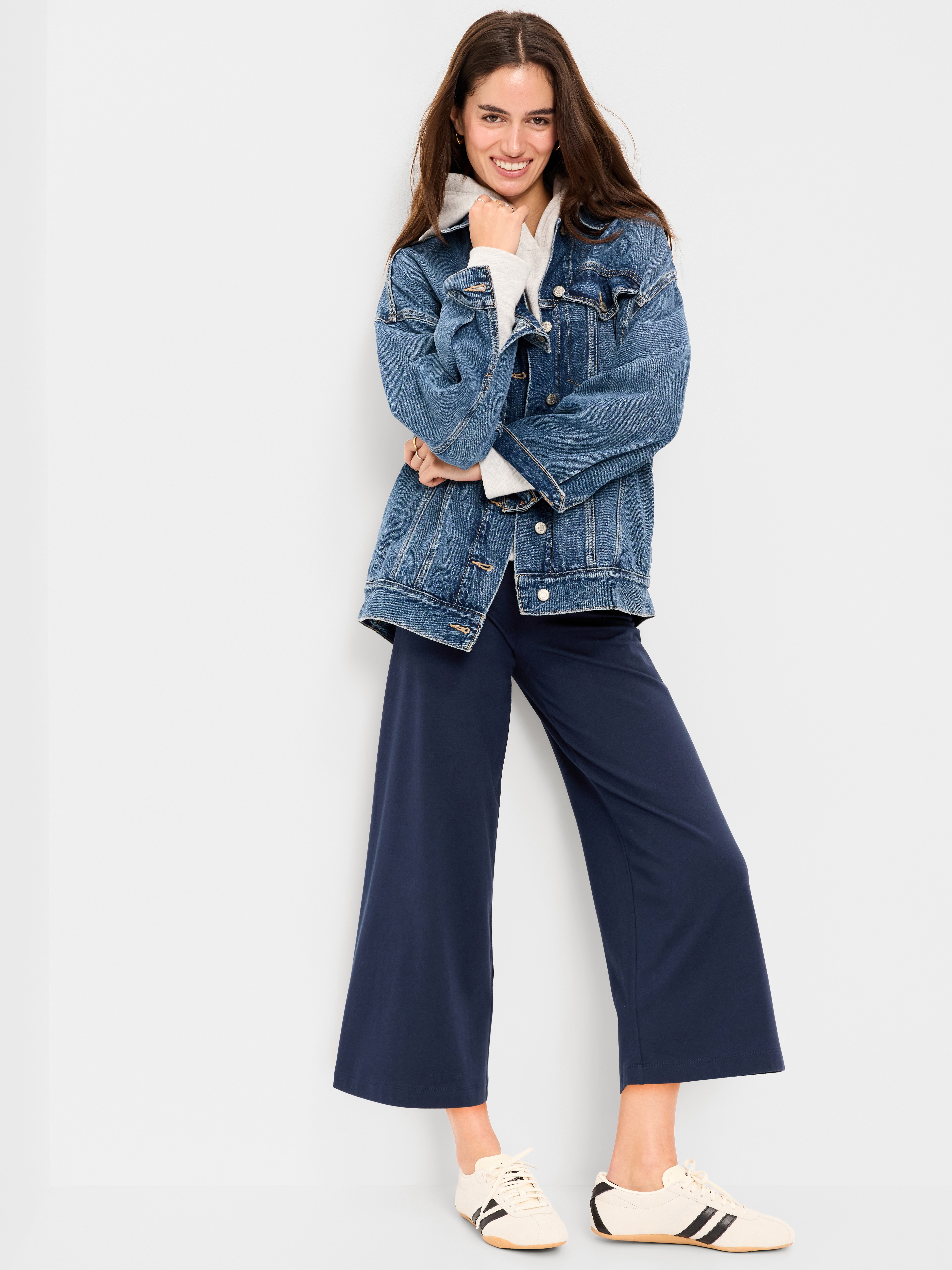 High-Waisted Fashion Wide-Leg Cropped Leggings - In the Navy - 3