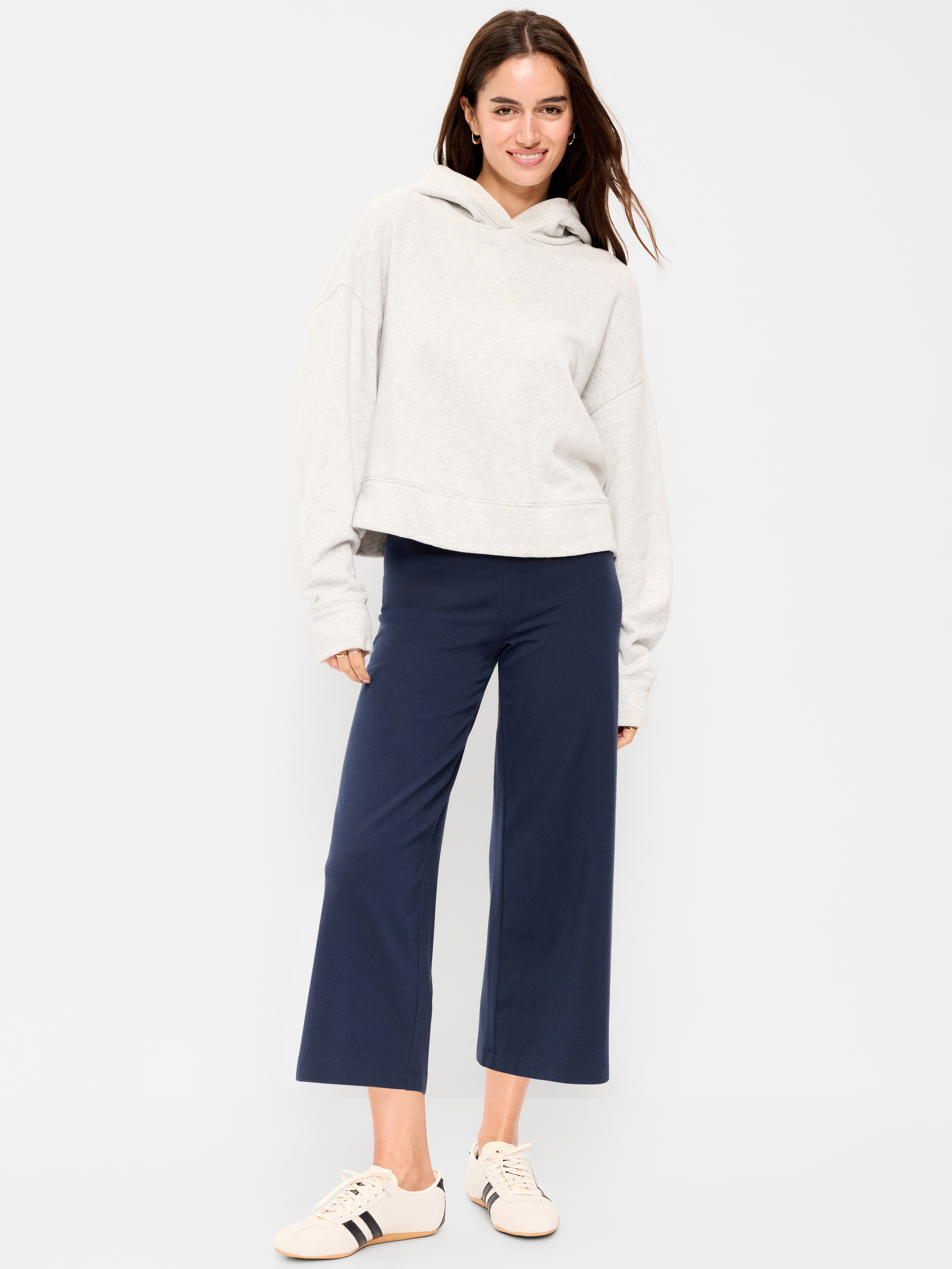 High-Waisted Fashion Wide-Leg Cropped Leggings - In the Navy - 1