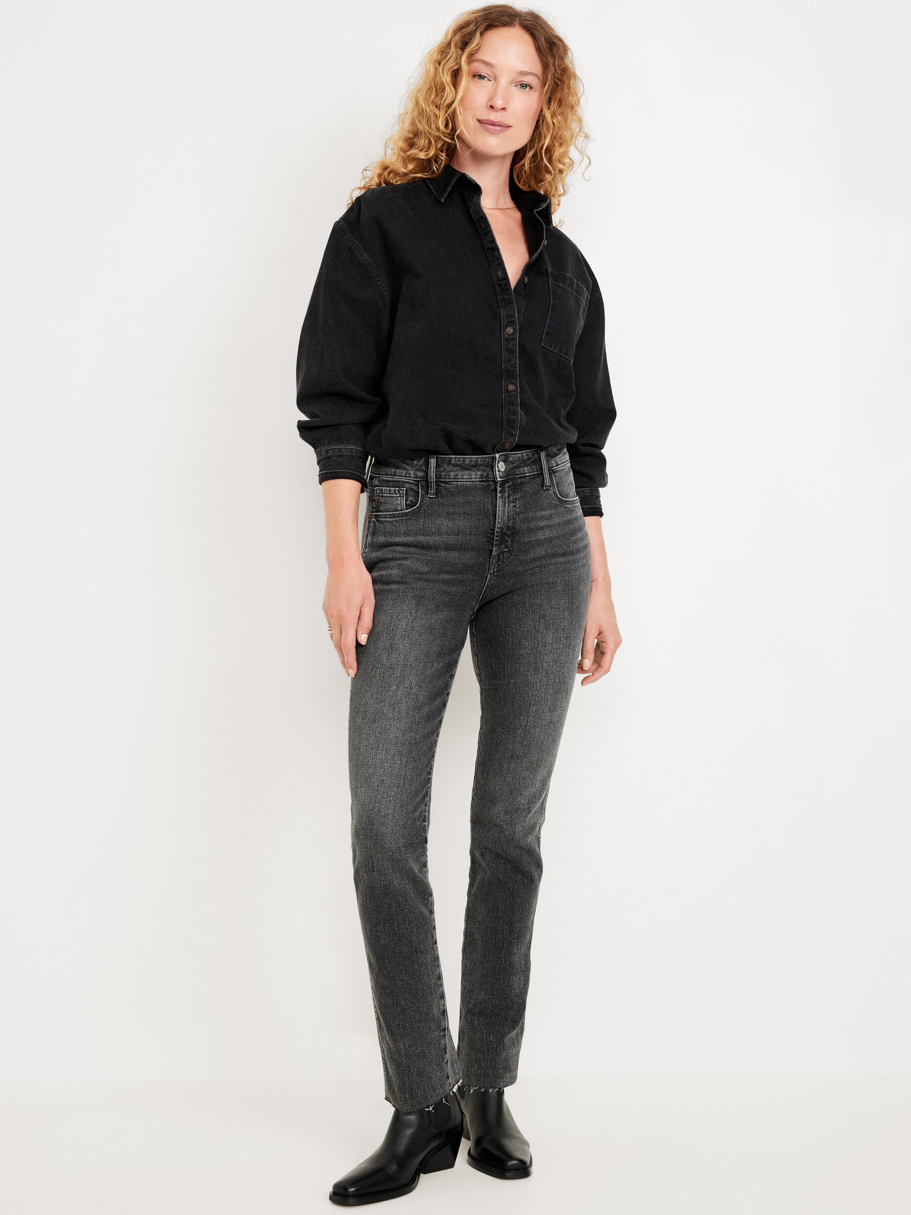 High-Waisted Vintage Slim Jeans - Faded Black Wash - 1