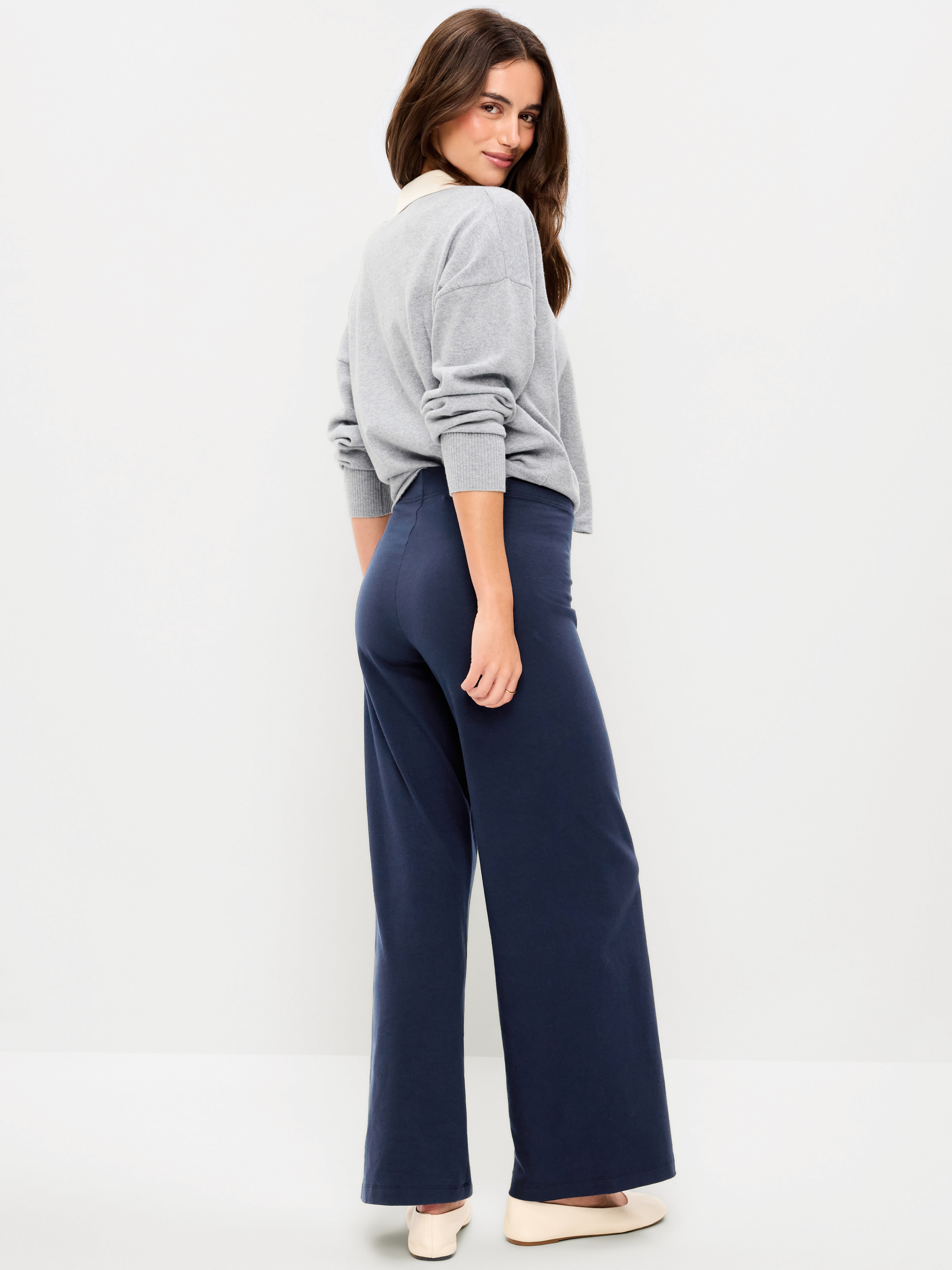 High-Waisted Fashion Wide-Leg Leggings - Navy Blue - 2