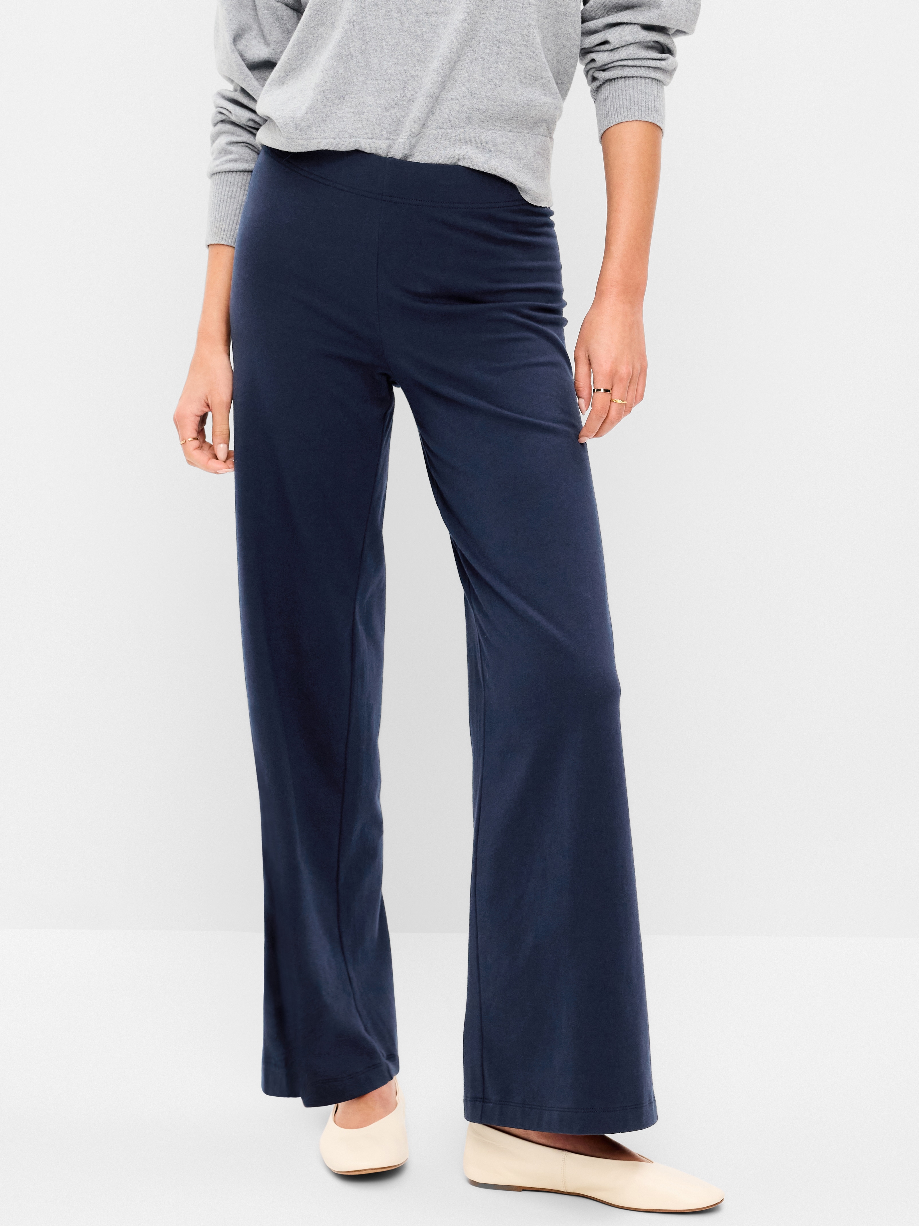 High-Waisted Fashion Wide-Leg Leggings - Navy Blue - 3