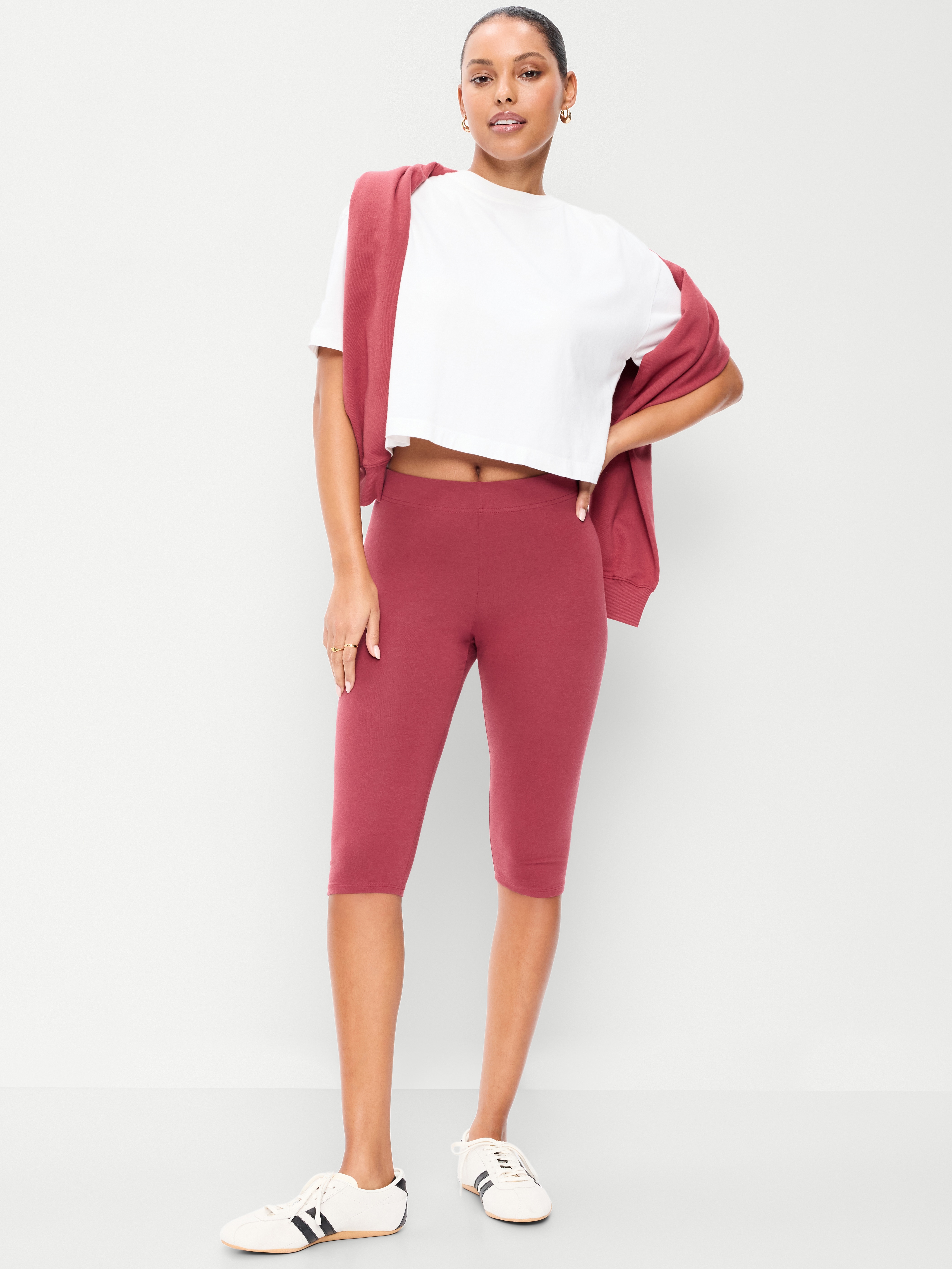 High-Waisted Fashion Layering Capri Legging - Red Clover - 1