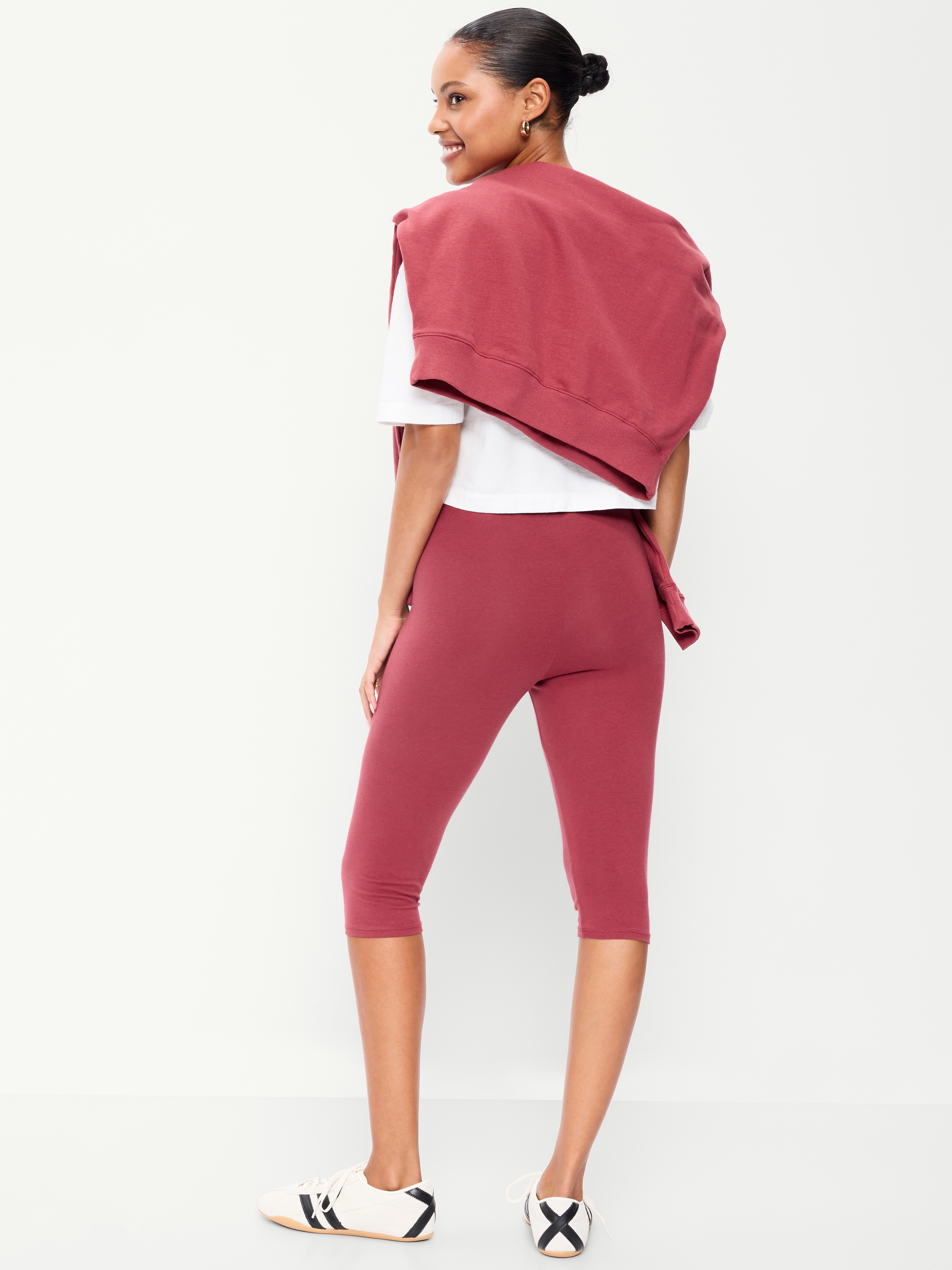 High-Waisted Fashion Layering Capri Legging - Red Clover - 3