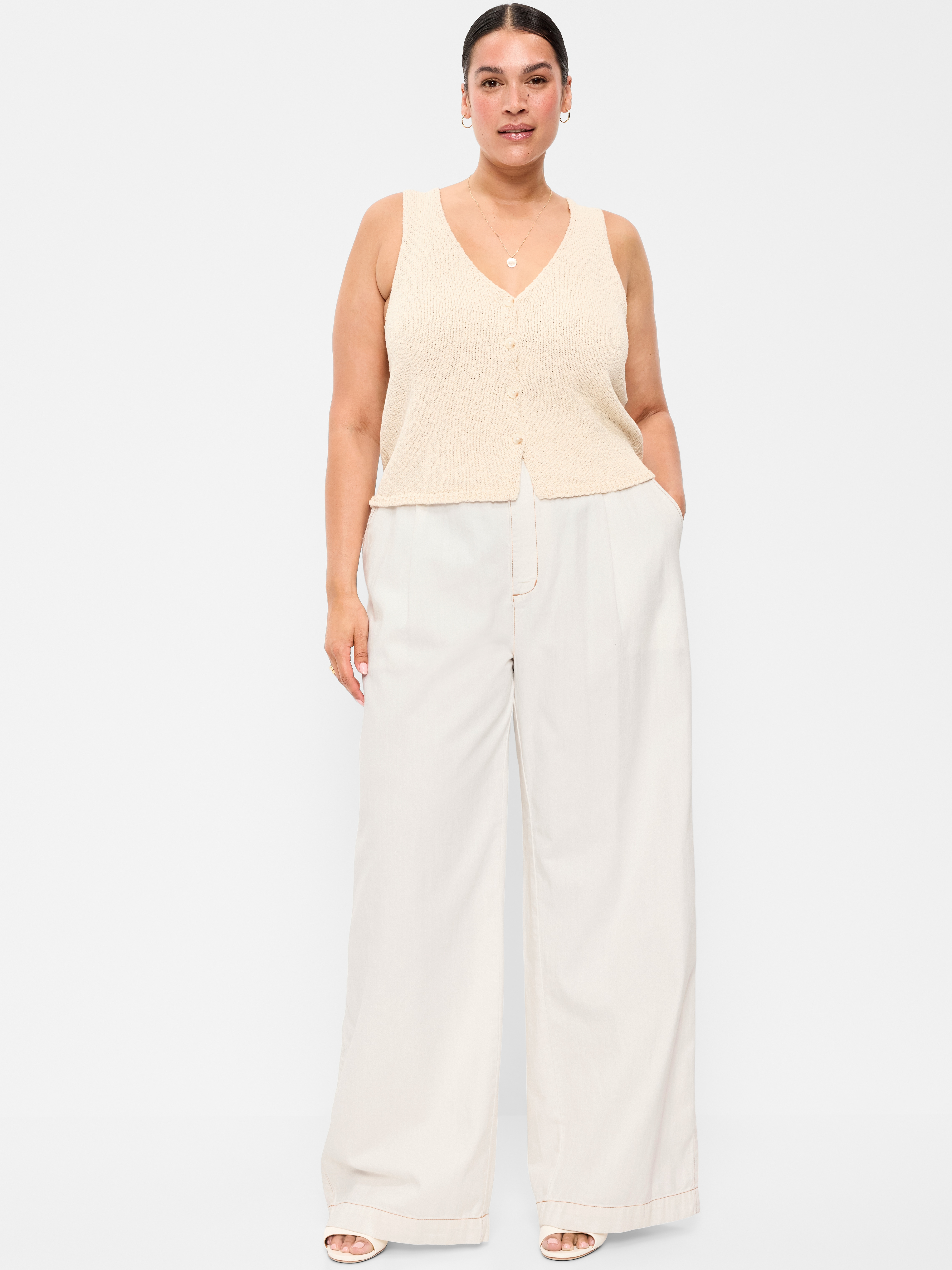 High-Waisted Taylor Trouser Wide-Leg Pants - Ecru - 7