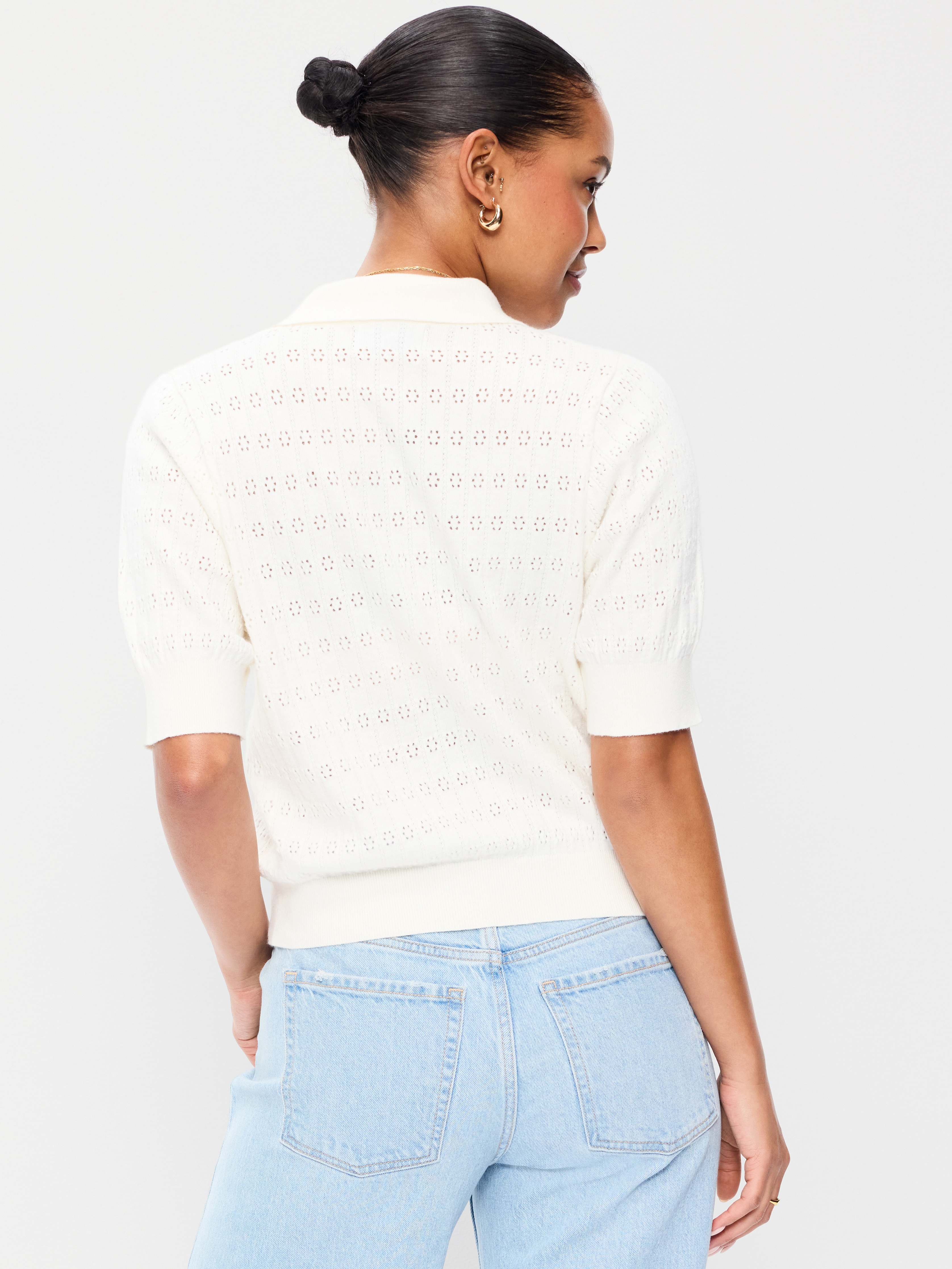 SoSoft Lite Short-Sleeve Pointelle Cropped Polo - Sea Salt - 2
