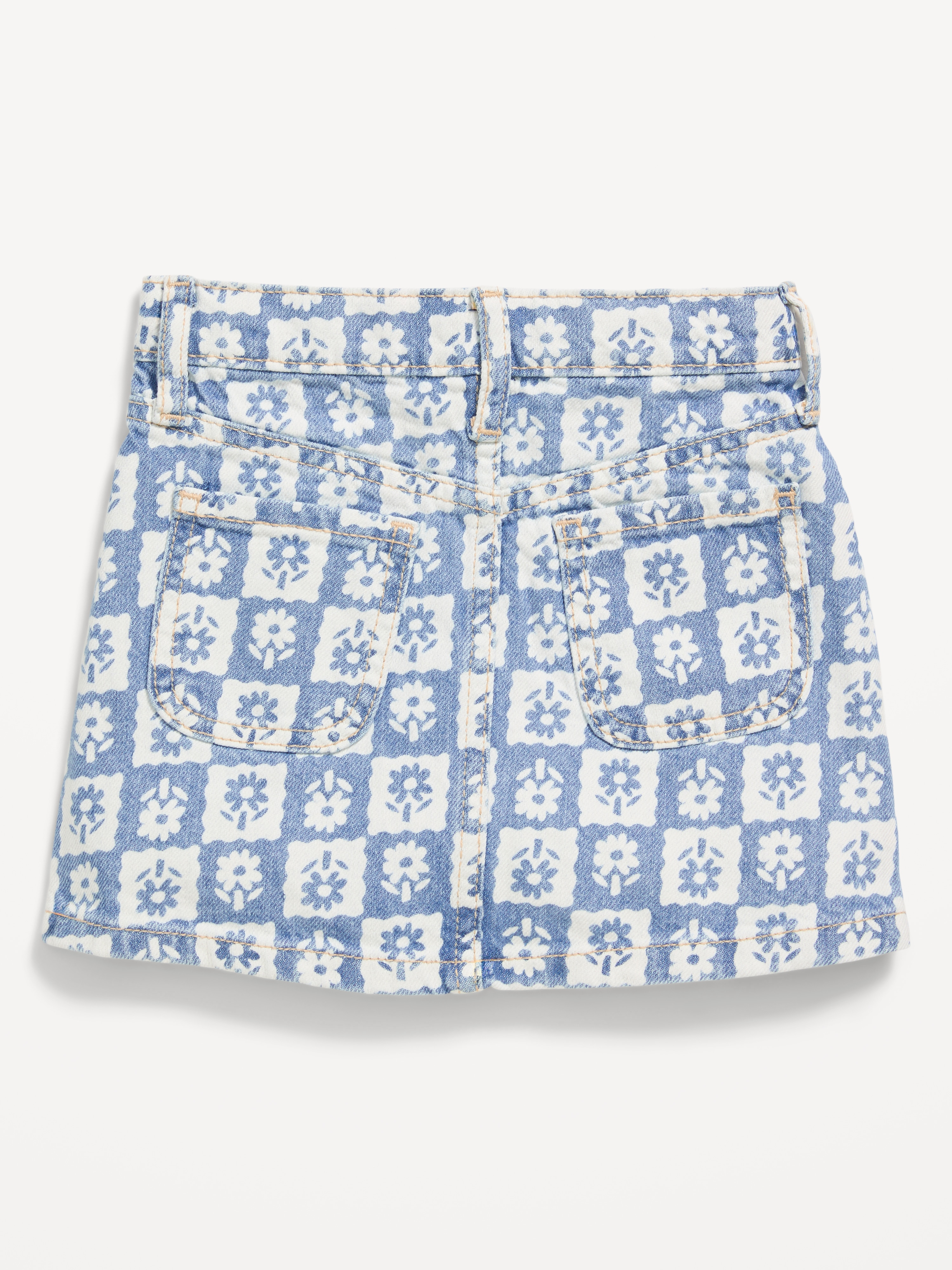 High-Waisted Button-Front Jean Skirt for Toddler Girls - Floral Tile - 2
