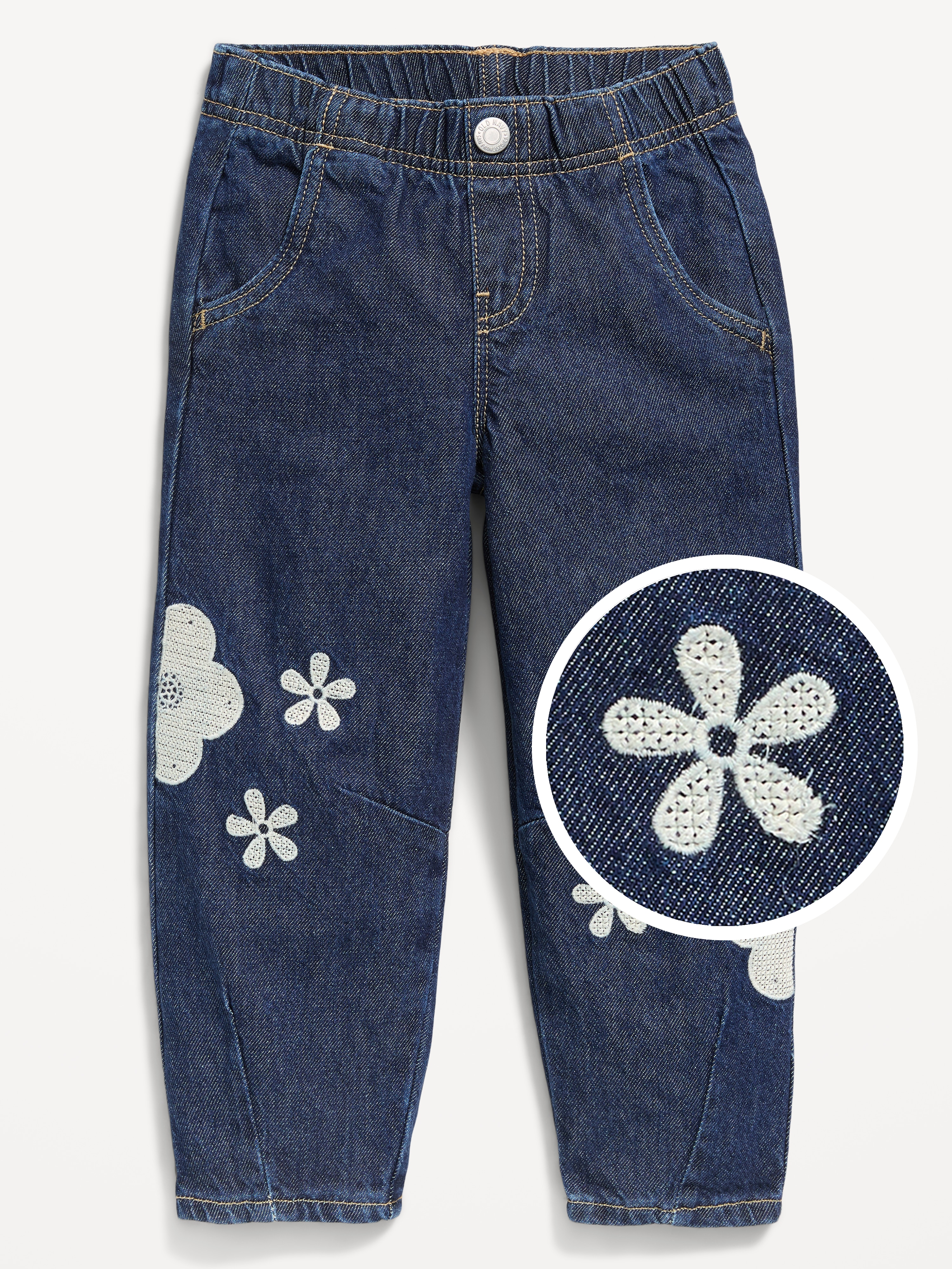 Pull-On Baggy Barrel-Leg Jeans for Toddler Girls - Dark Wash - 1