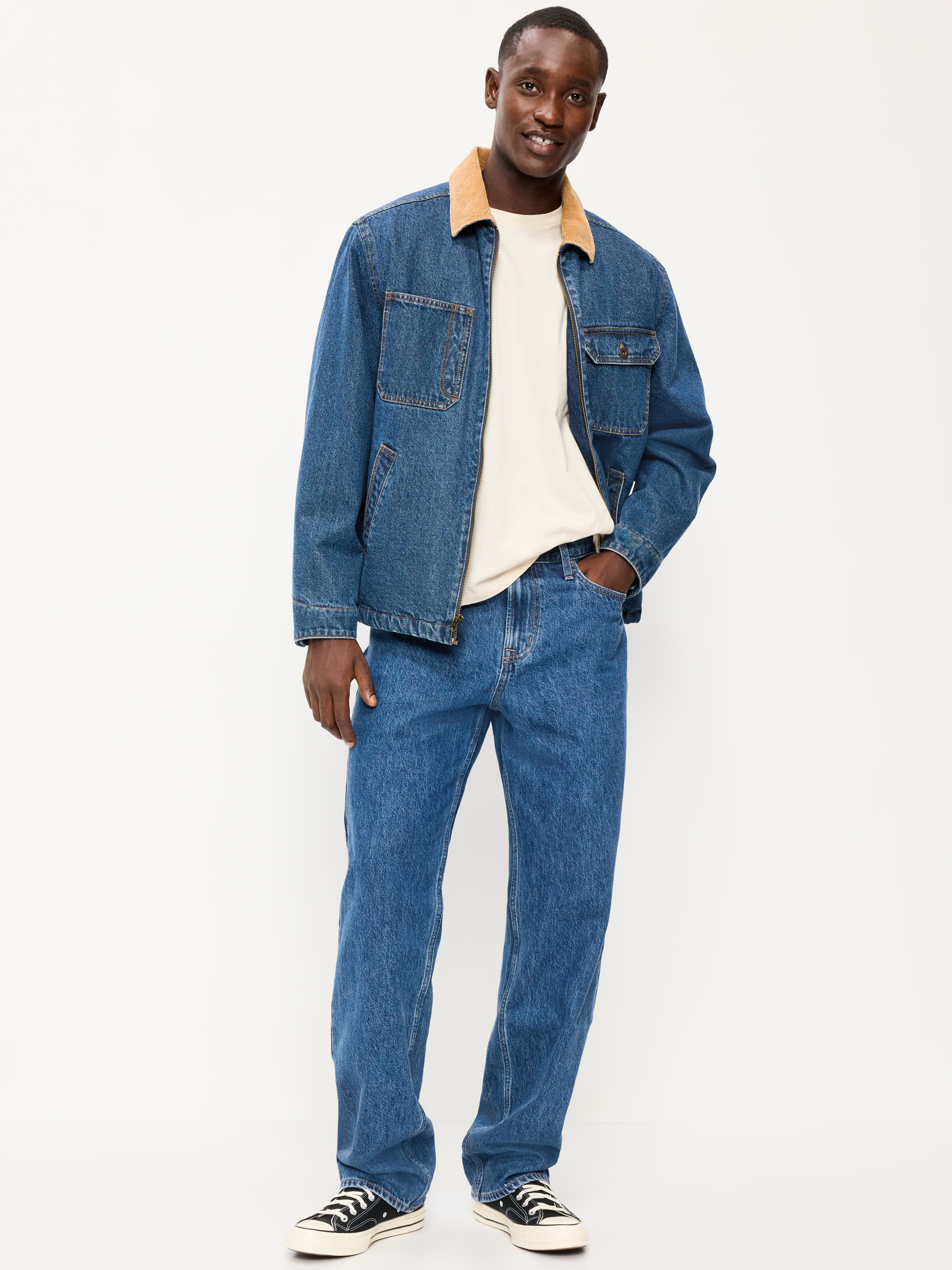 Structured Loose Non-Stretch Jeans - Dark Wash - 1