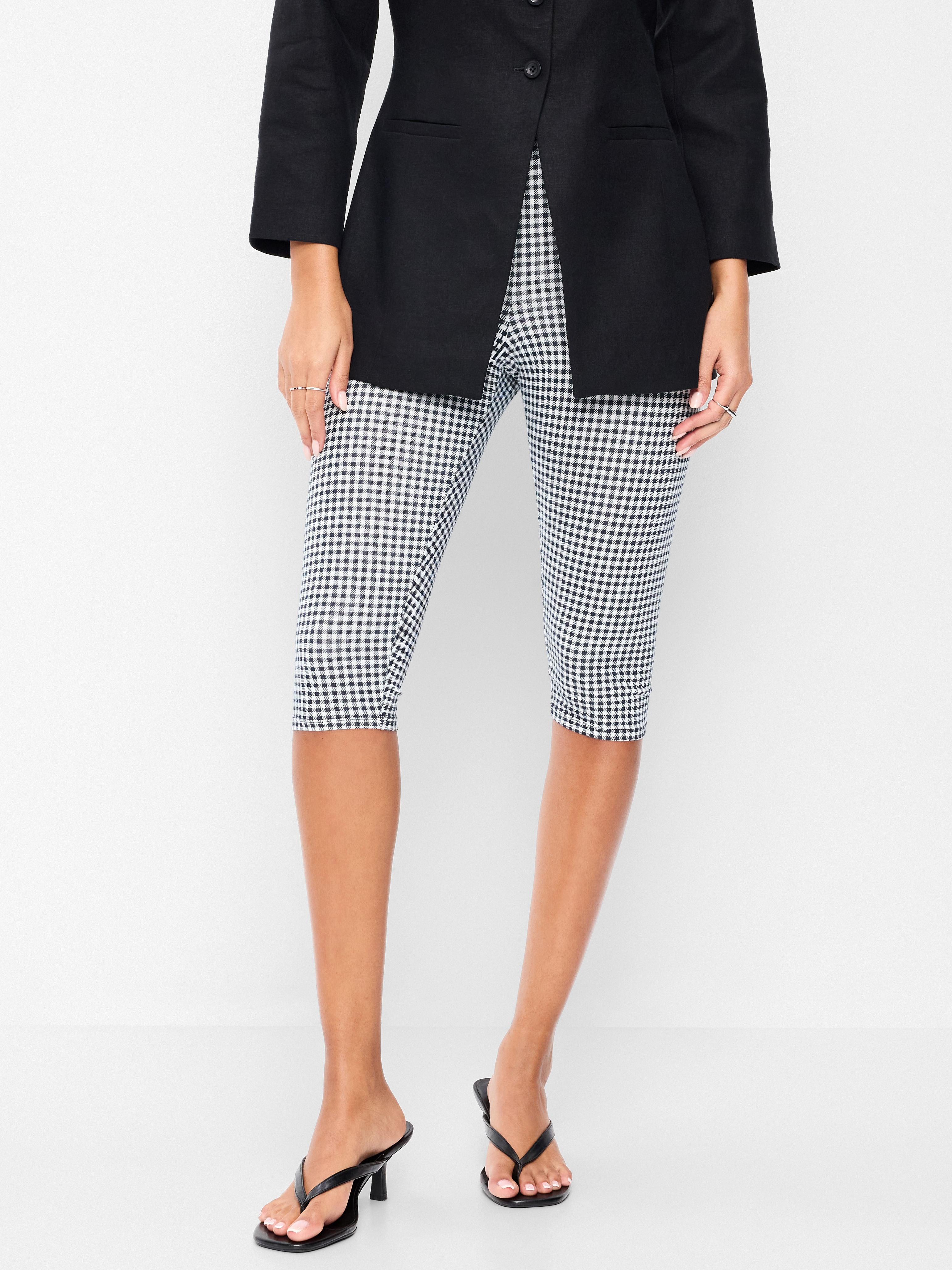 High-Waisted Fashion Layering Capri Legging - Black/Black Gingham - 2
