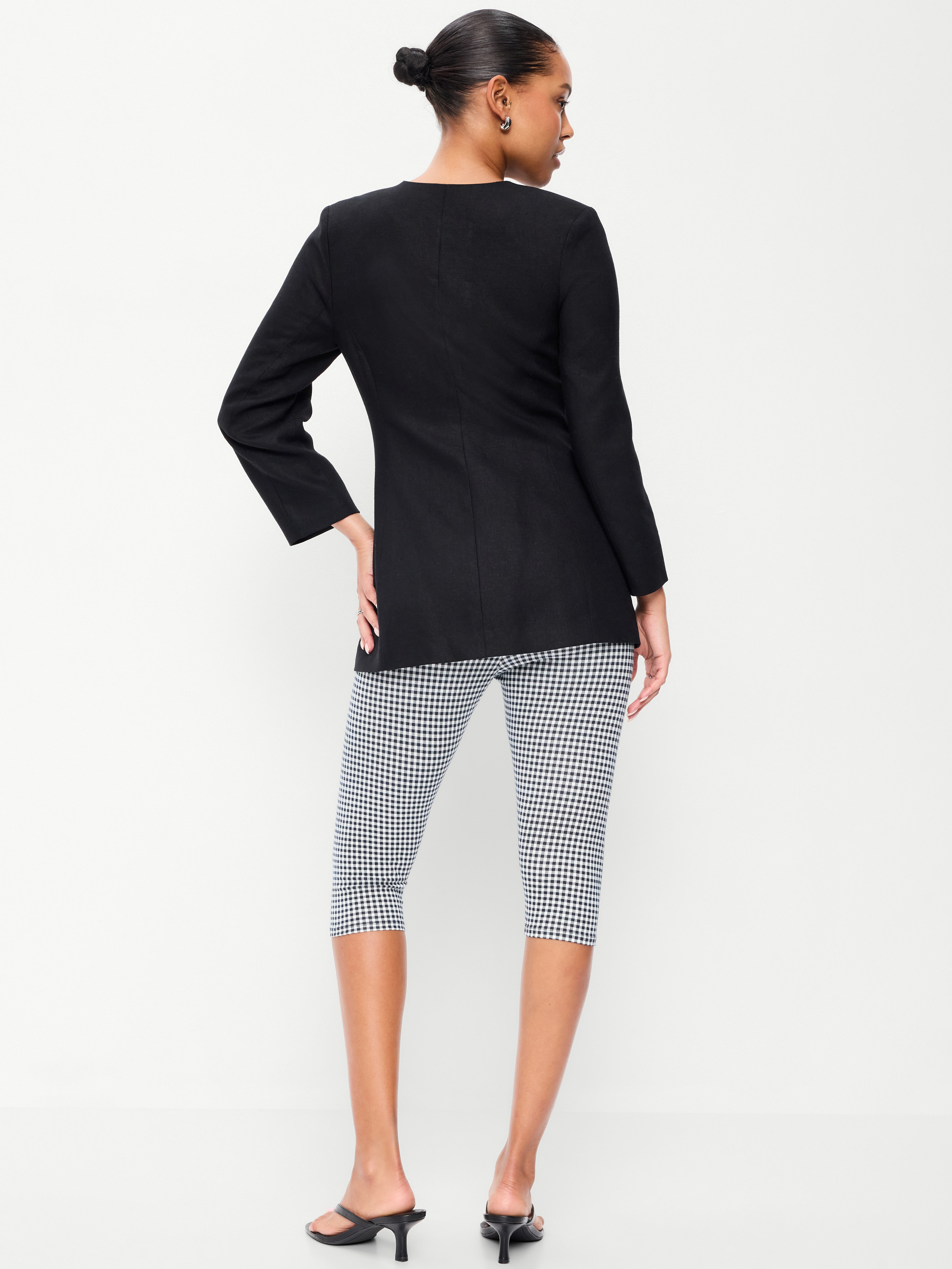 High-Waisted Fashion Layering Capri Legging - Black/Black Gingham - 3