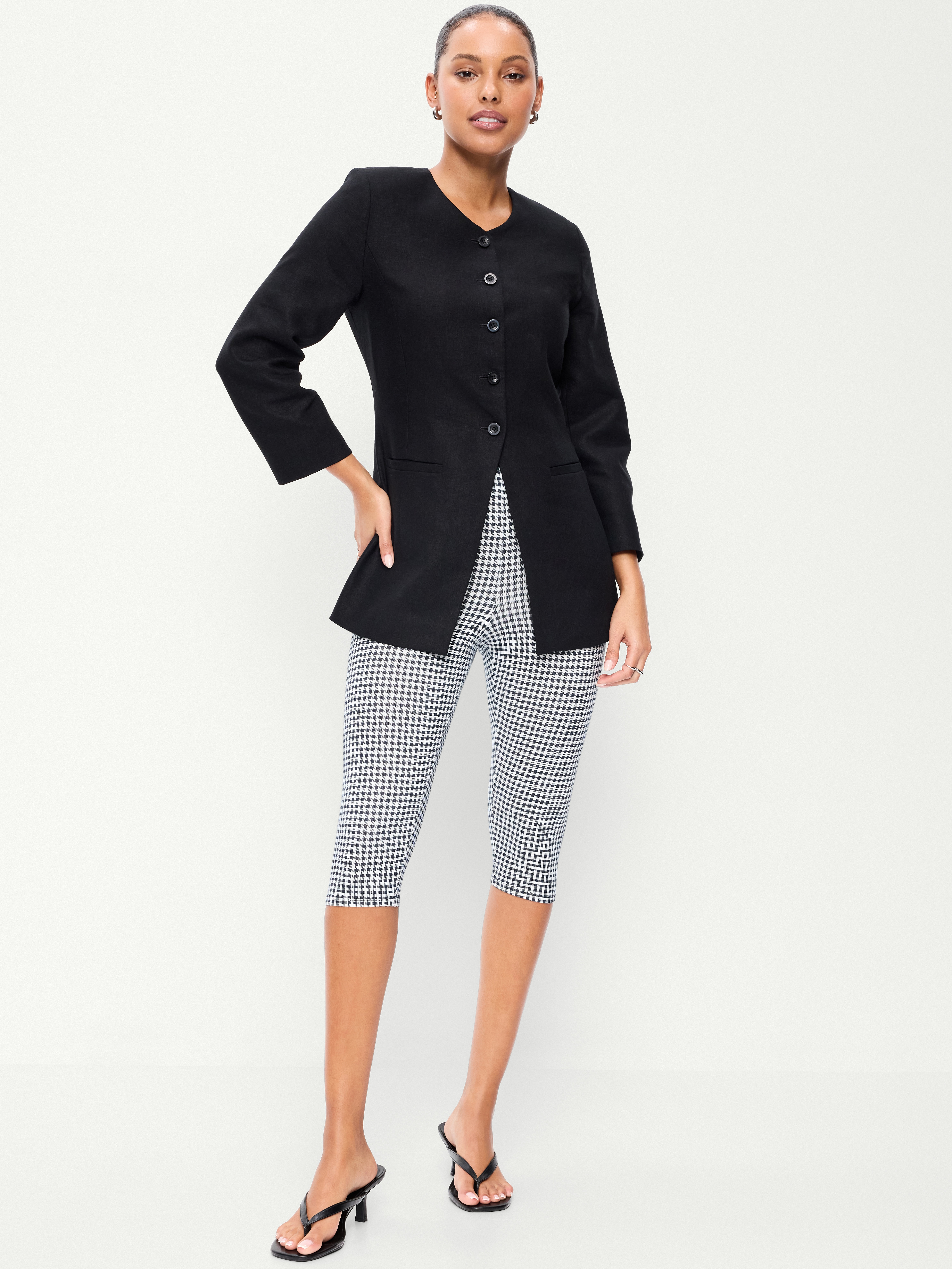 High-Waisted Fashion Layering Capri Legging - Black/Black Gingham - 1