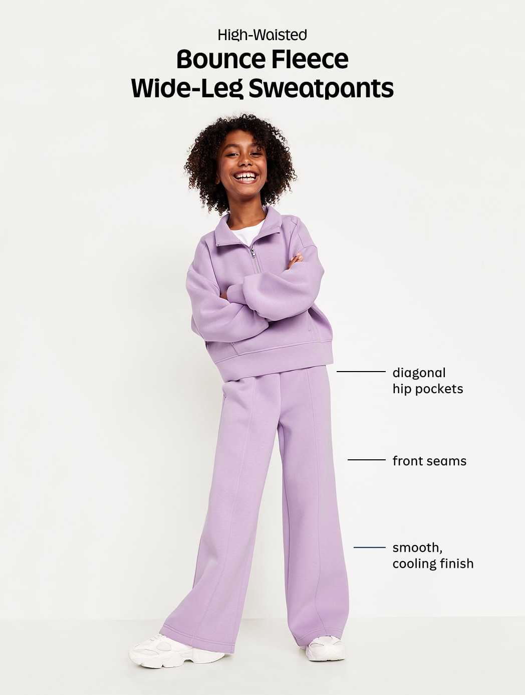 High-Waisted Bounce Fleece Wide-Leg Sweatpants for Girls - Charcoal - 5