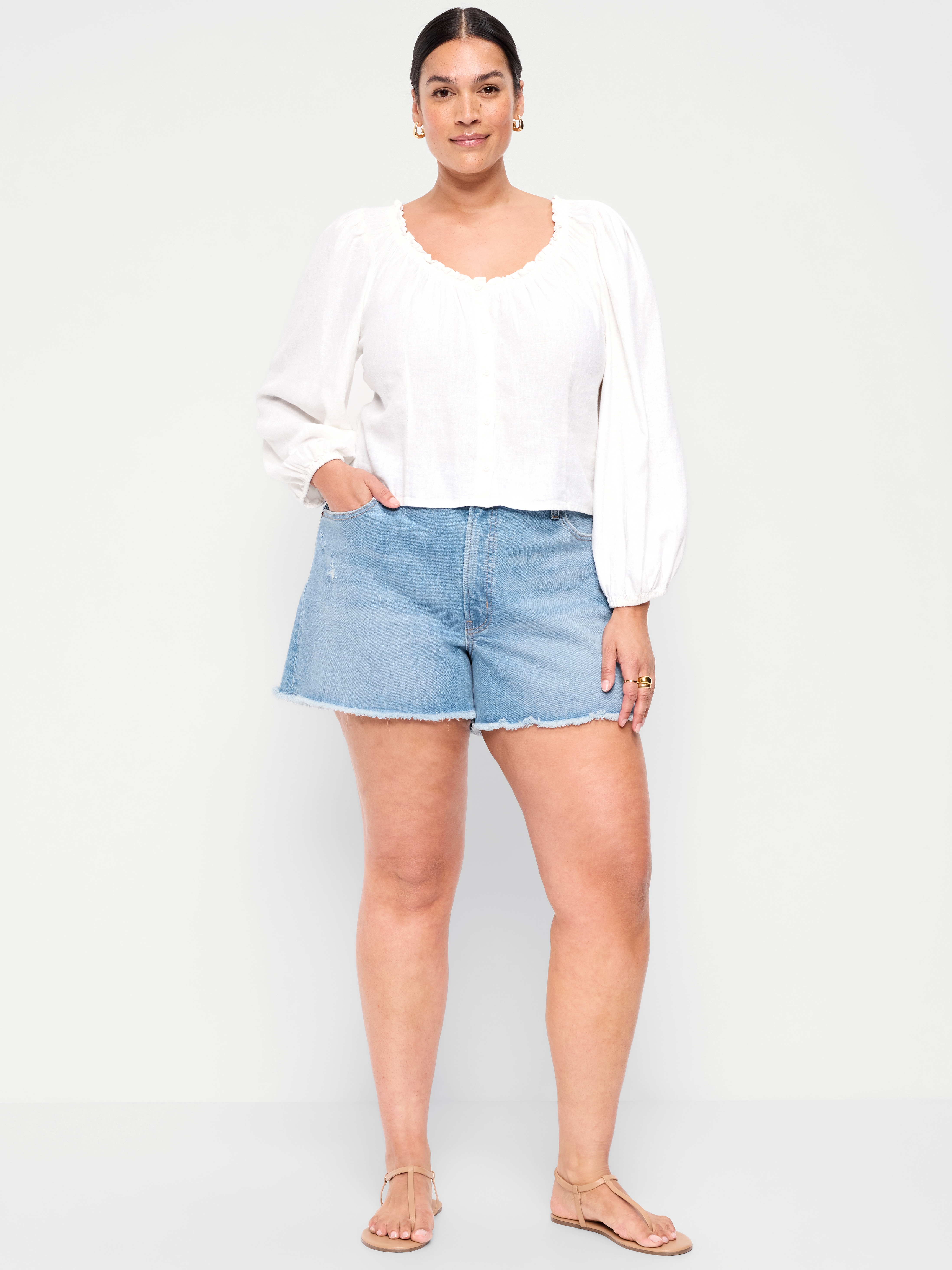 High-Waisted OG Jean Shorts -- 4-inch inseam - Indigo Shreds - 7