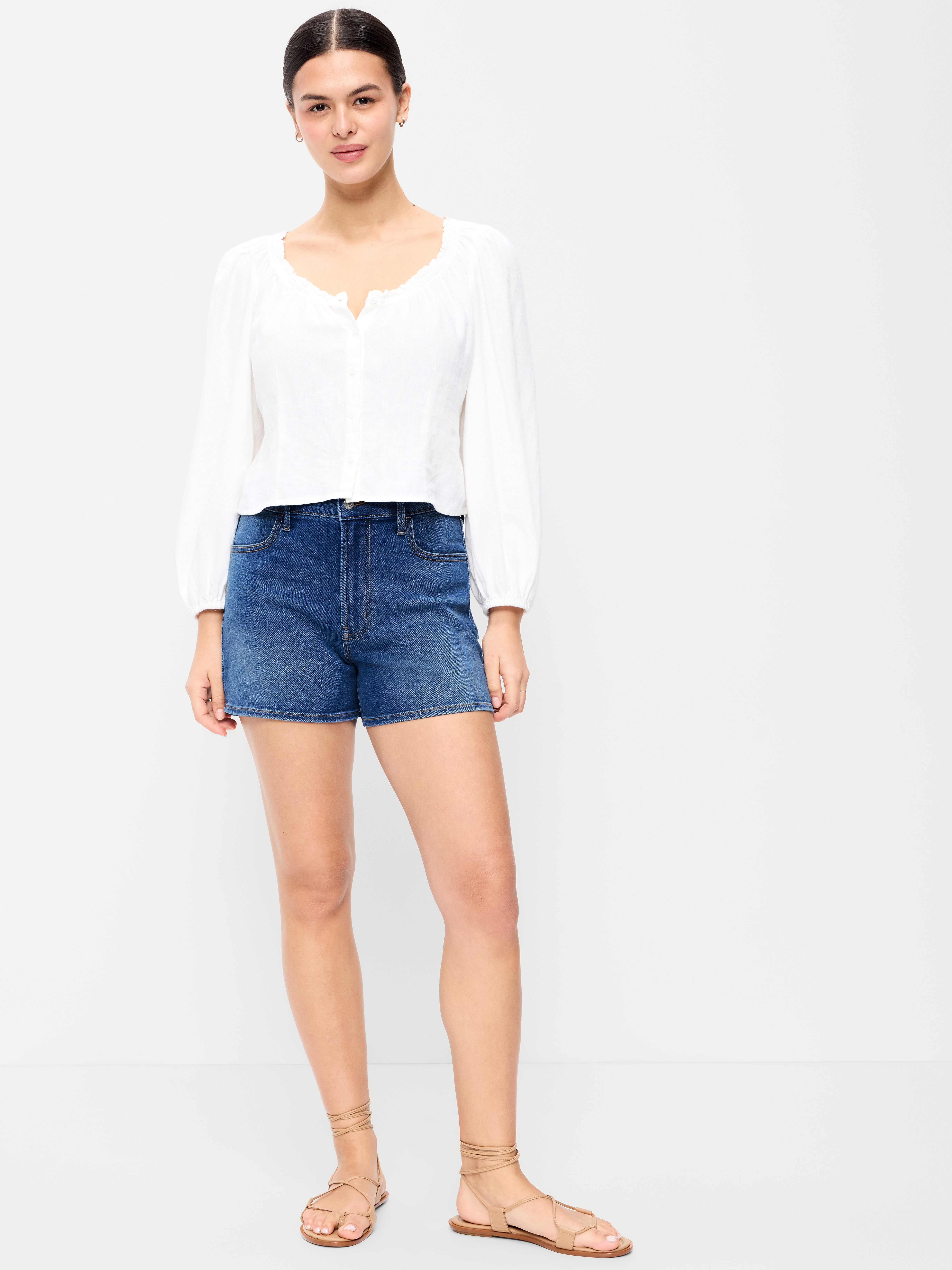 High-Waisted Wow Jean Shorts -- 4-inch inseam - New Moon - 4