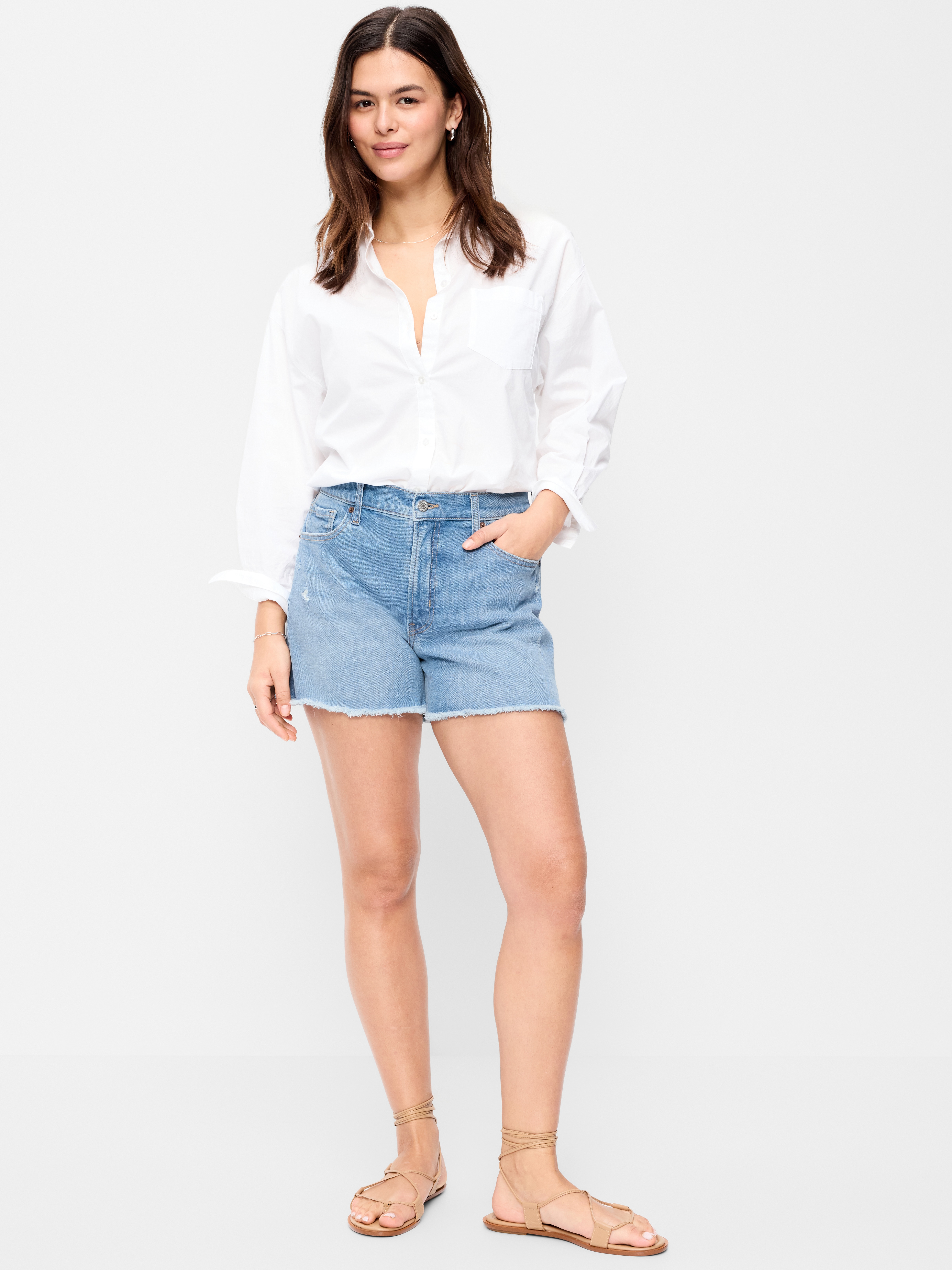 High-Waisted OG Jean Shorts -- 4-inch inseam - Indigo Shreds - 5