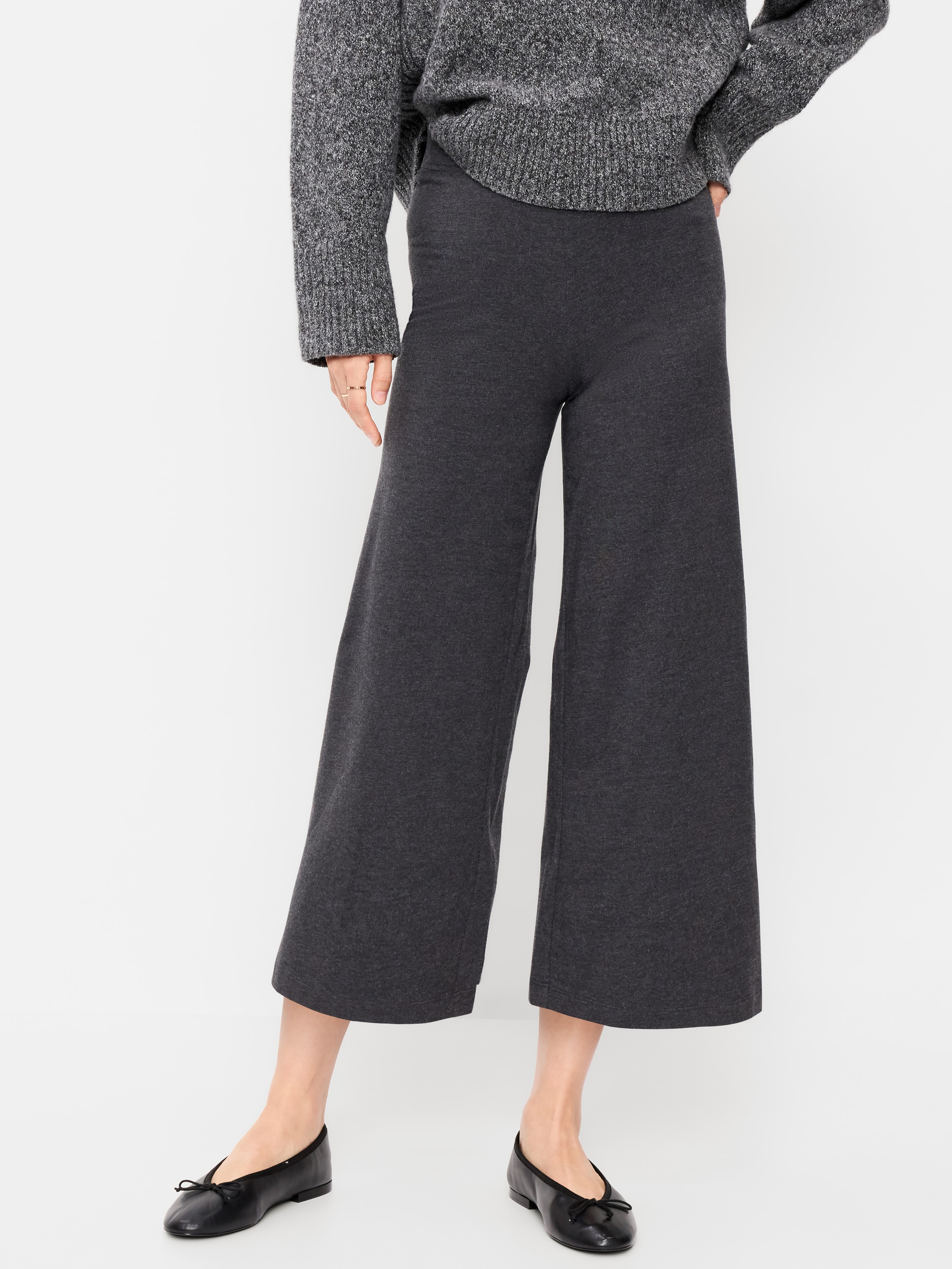 High-Waisted Fashion Wide-Leg Cropped Leggings - Dark Heather Gray - 2