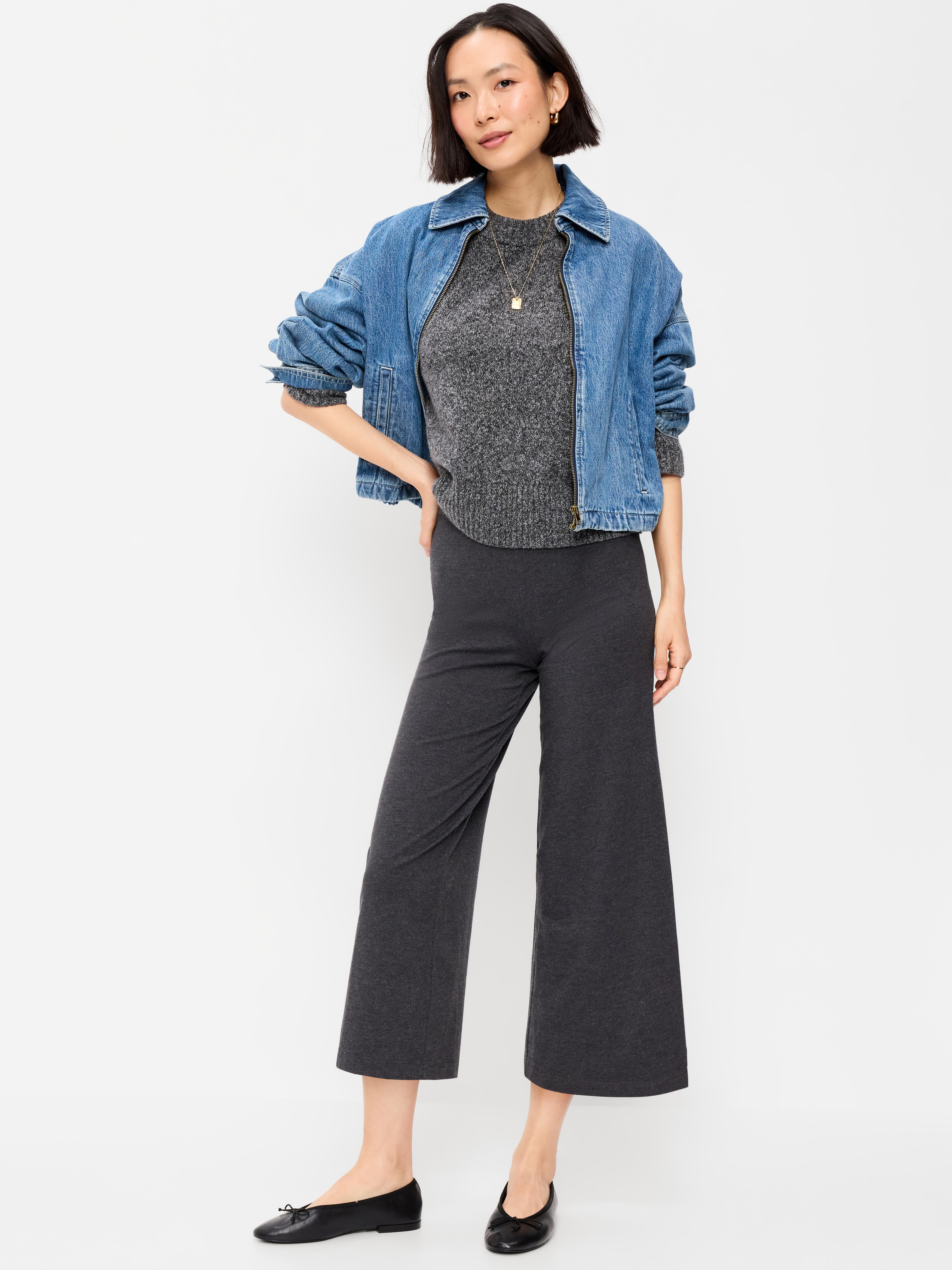 High-Waisted Fashion Wide-Leg Cropped Leggings - Dark Heather Gray - 1