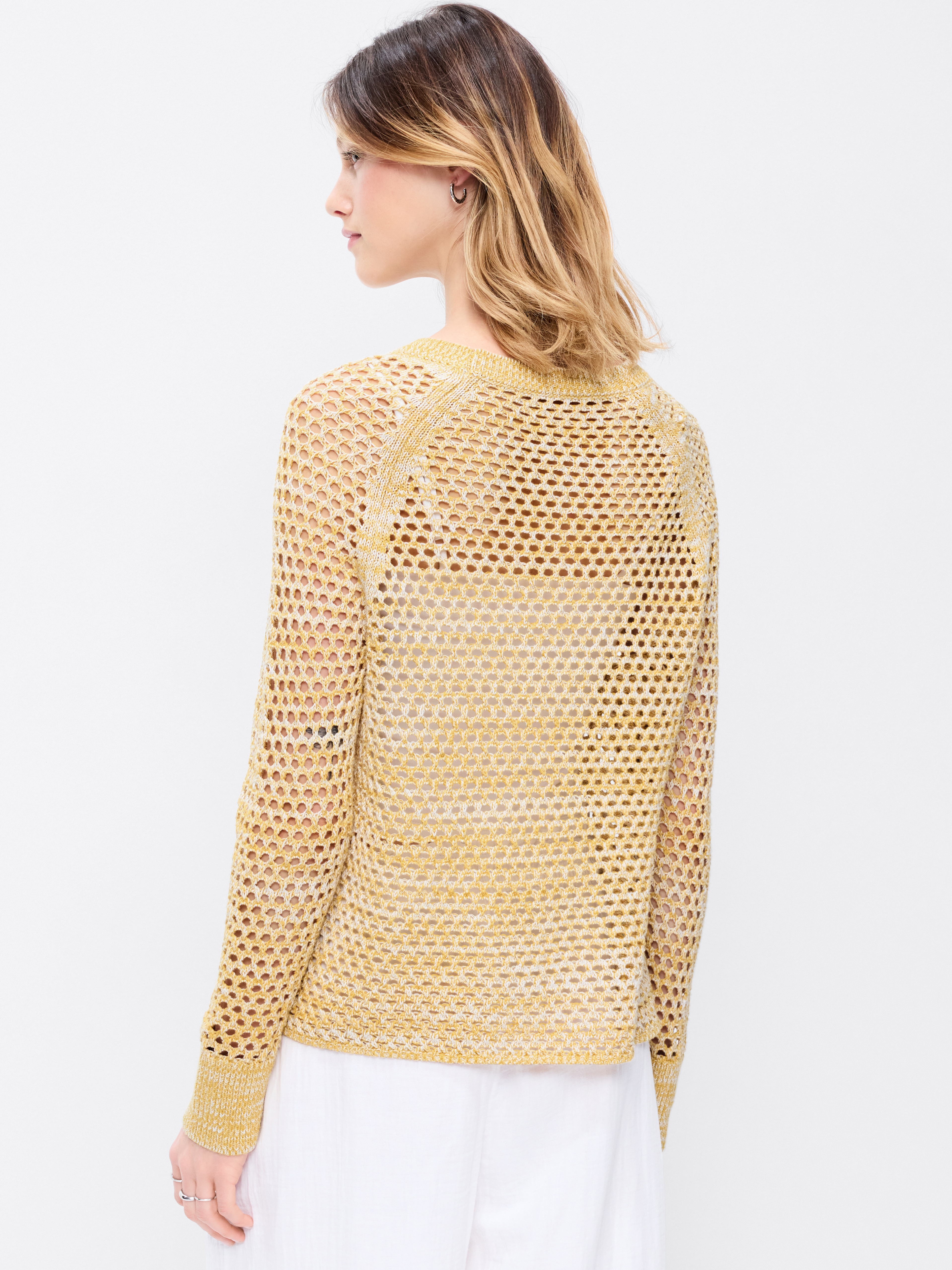 Seaside Cotton Open-Knit Raglan Sweater - Sandstorm - 2