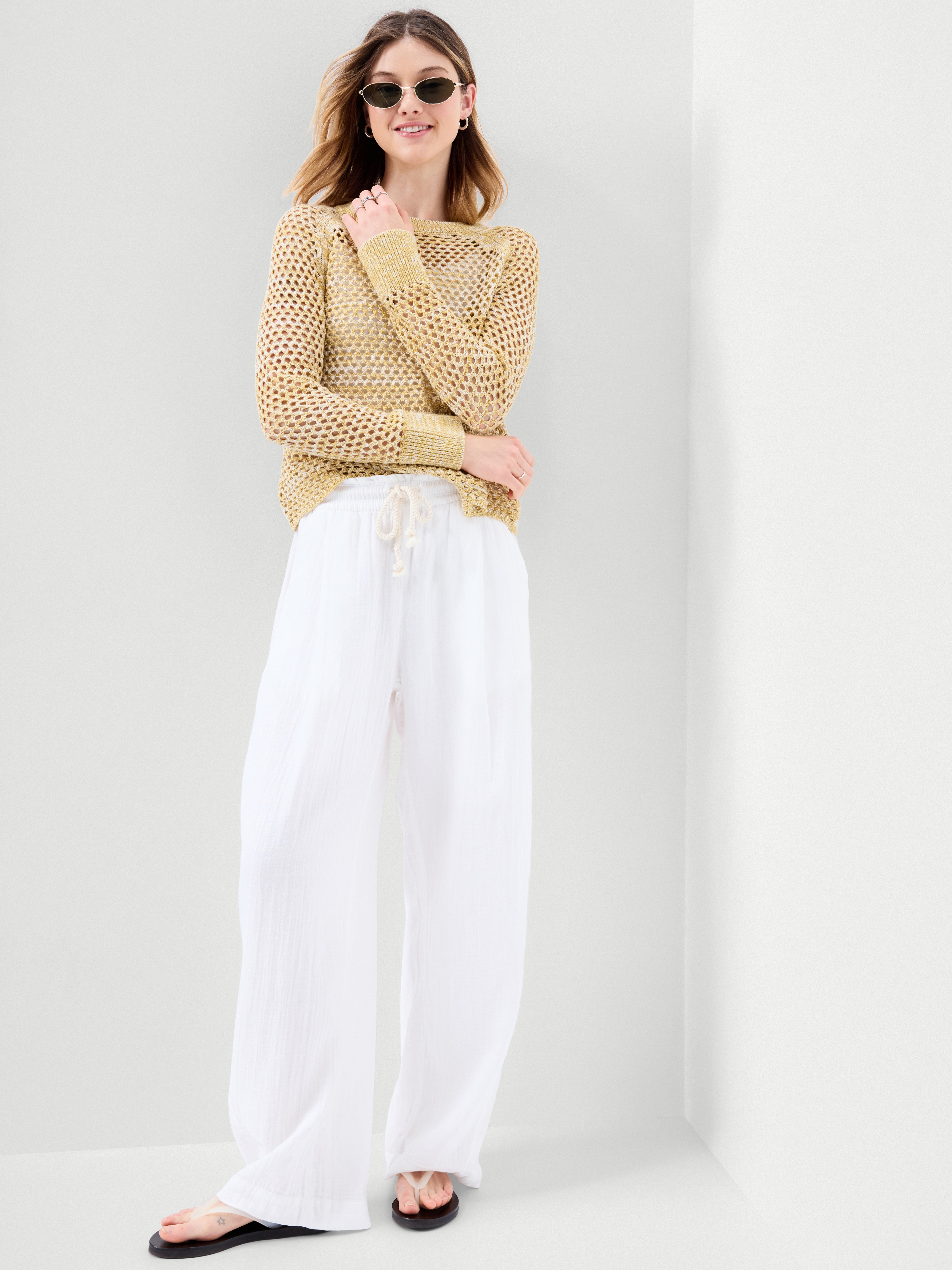 Seaside Cotton Open-Knit Raglan Sweater - Sandstorm - 3