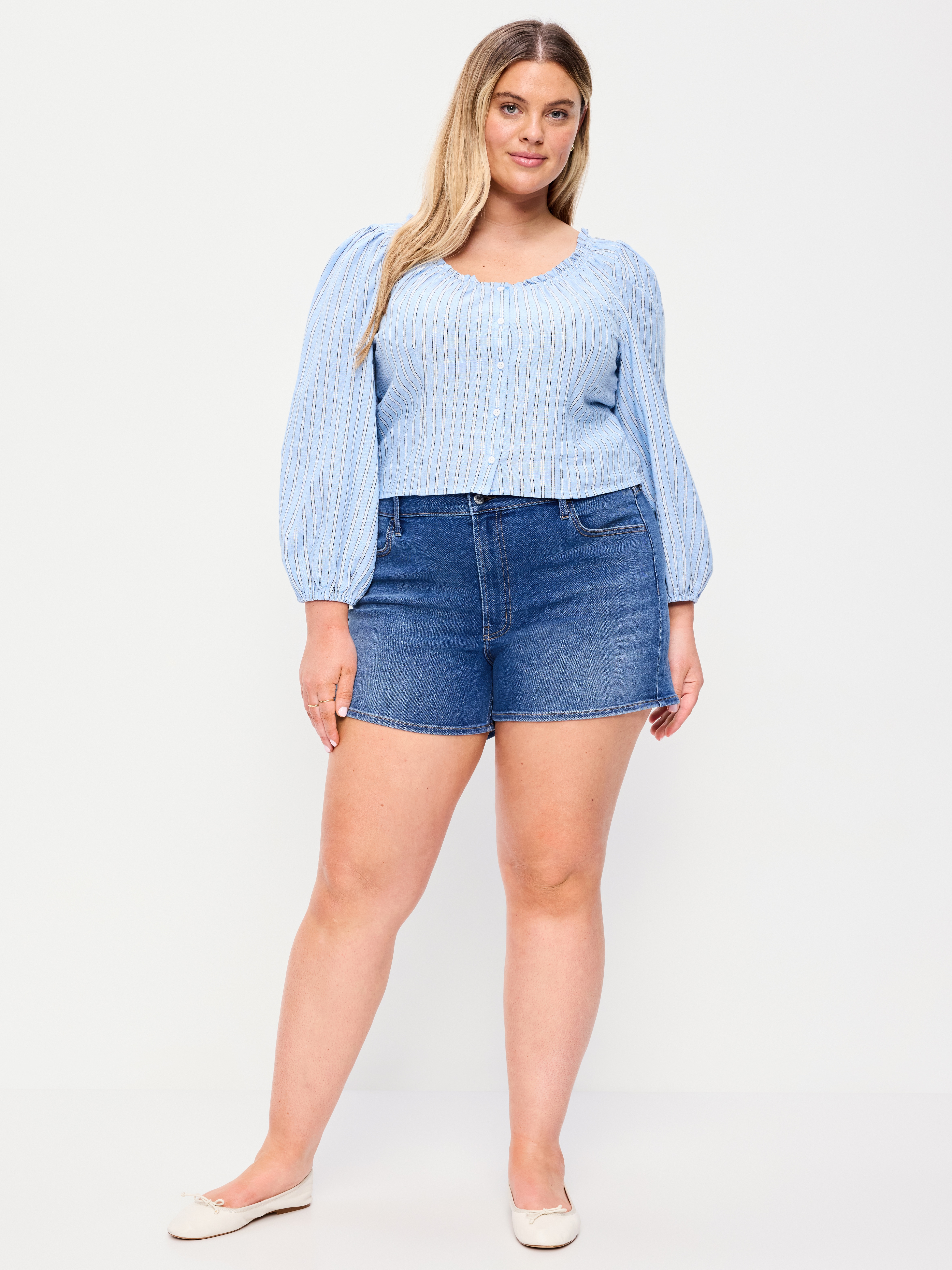 High-Waisted Wow Jean Shorts -- 4-inch inseam - New Moon - 6