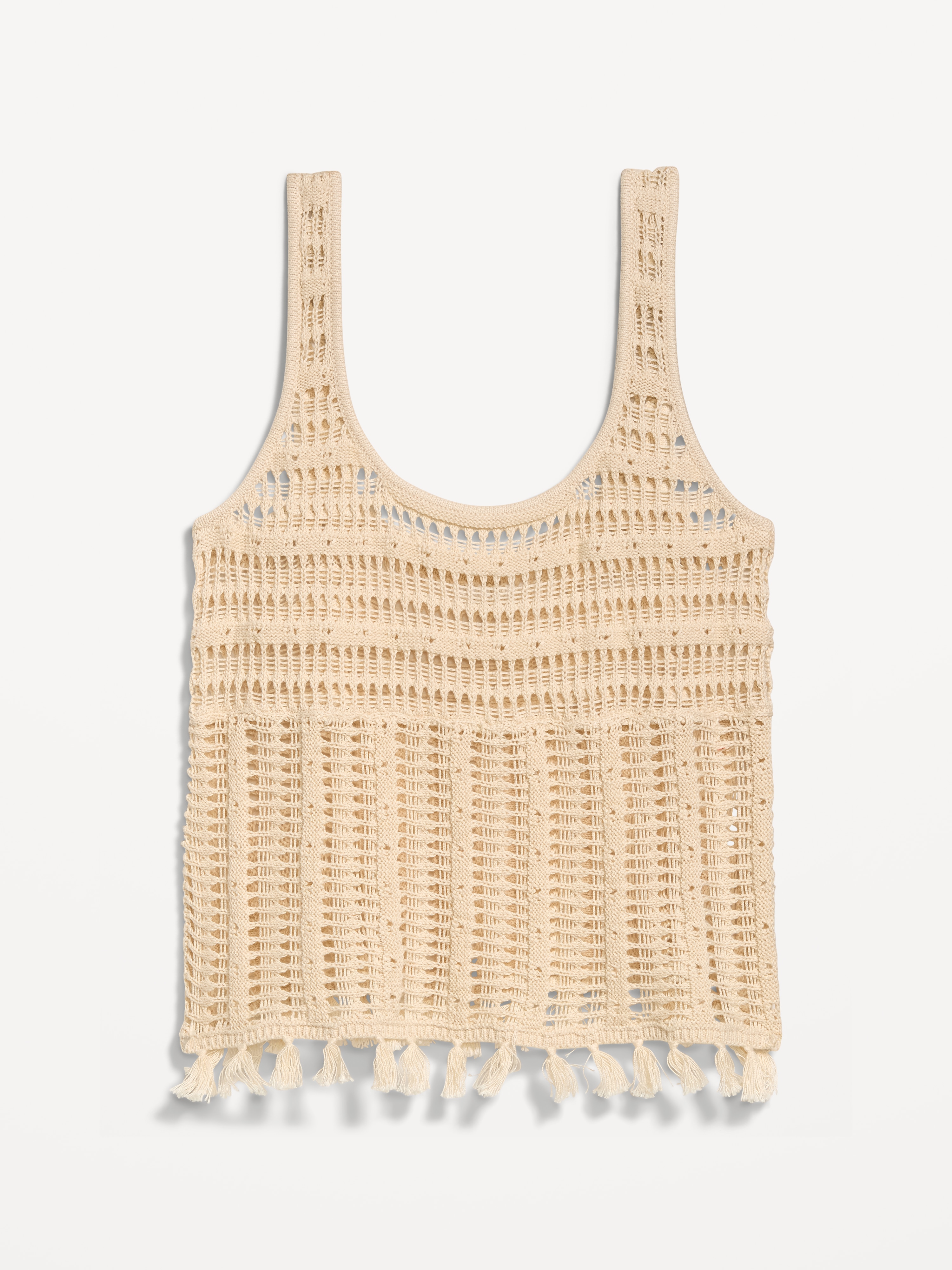 Open-Weave Seaside Cotton Fringe Tank Top - Cozy Cashmere - 4