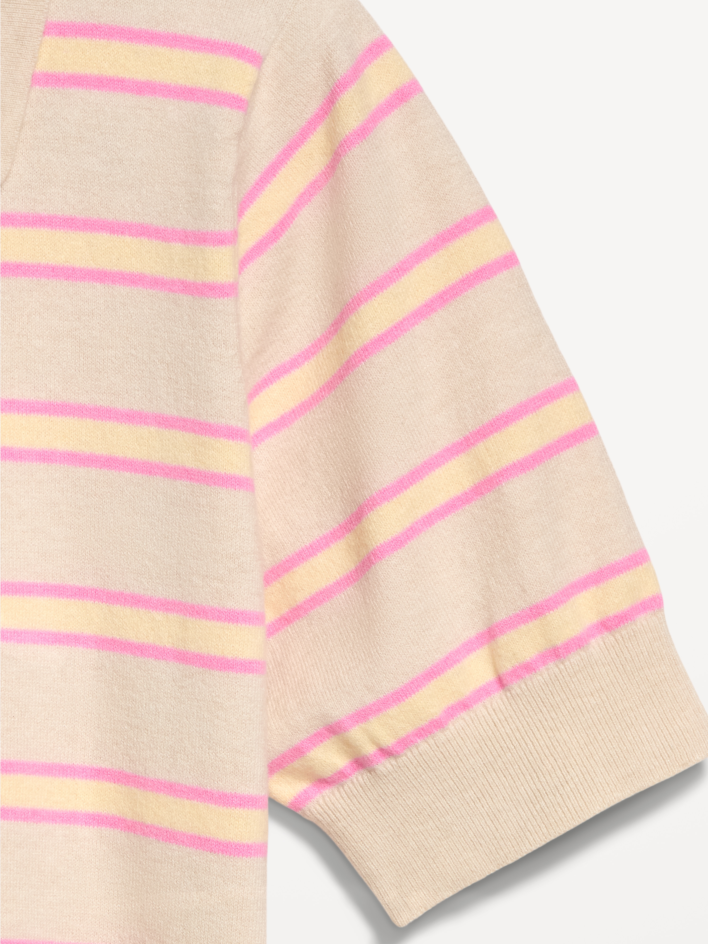 SoSoft Lite Short-Sleeve Pointelle Cropped Polo - Pink/Yellow Stripe - 4