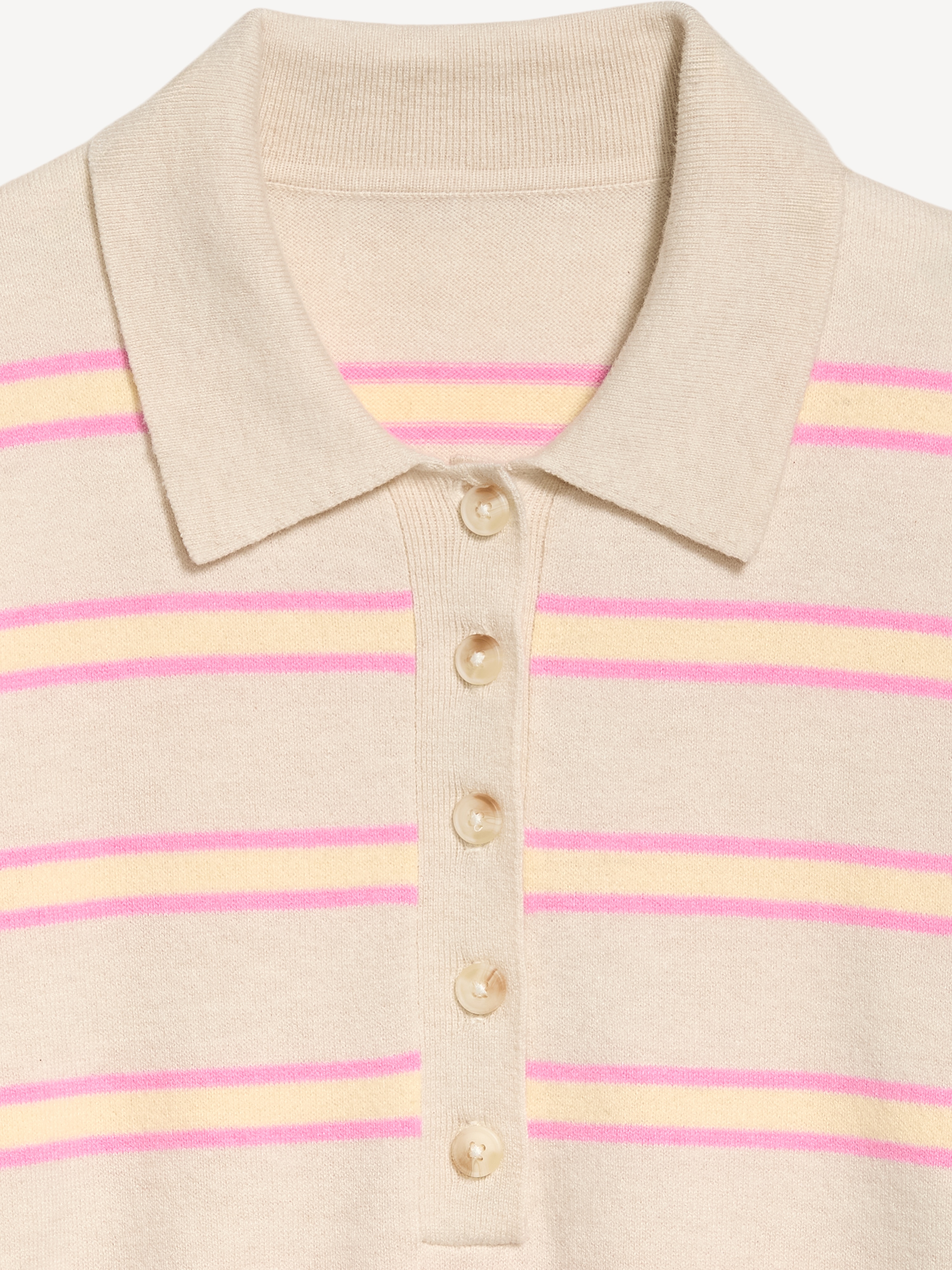 SoSoft Lite Short-Sleeve Pointelle Cropped Polo - Pink/Yellow Stripe - 5