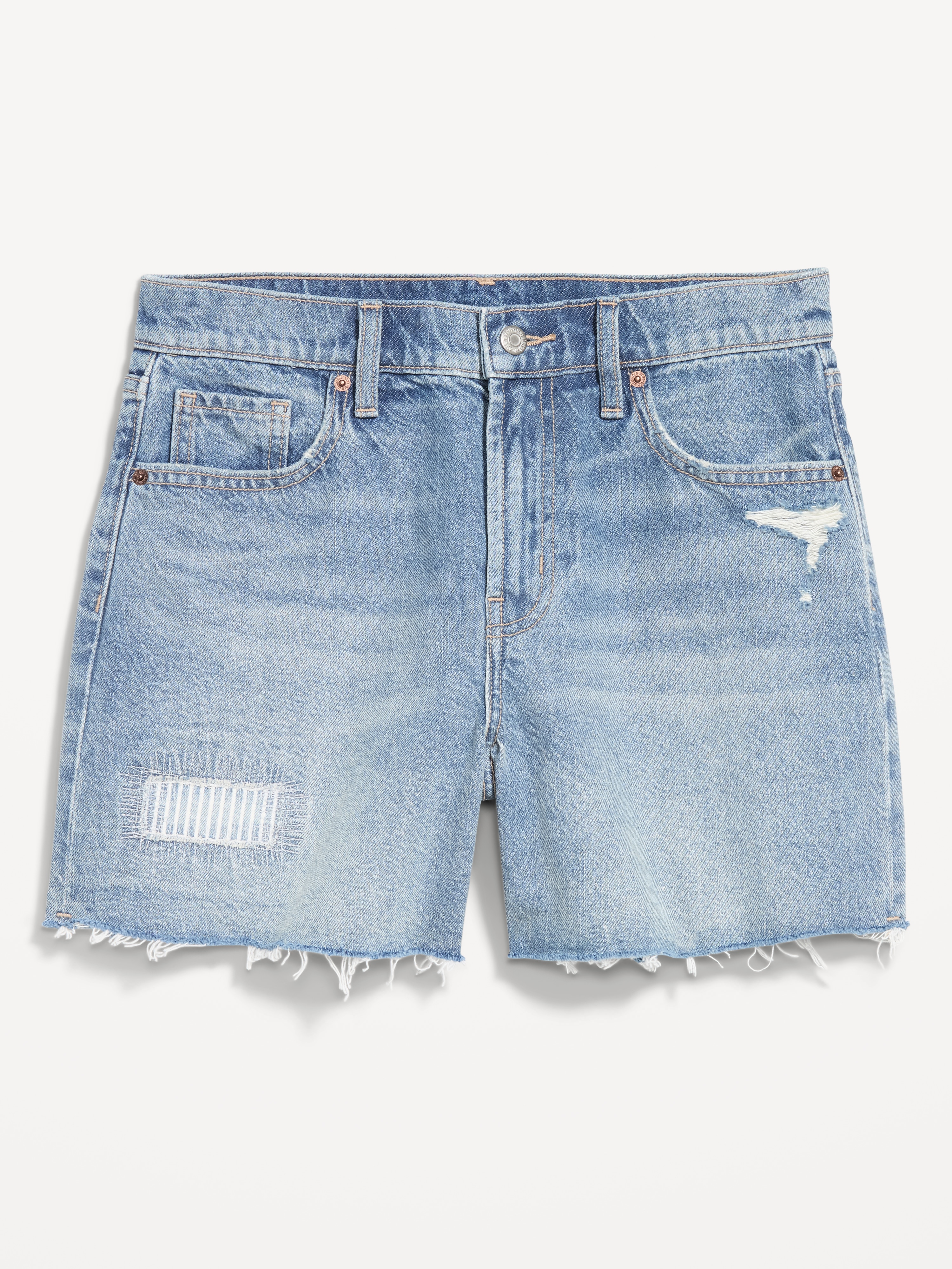 Curvy High-Waisted Baggy Jean Cut-Off Shorts -- 5-inch inseam - Riley Repair - 3