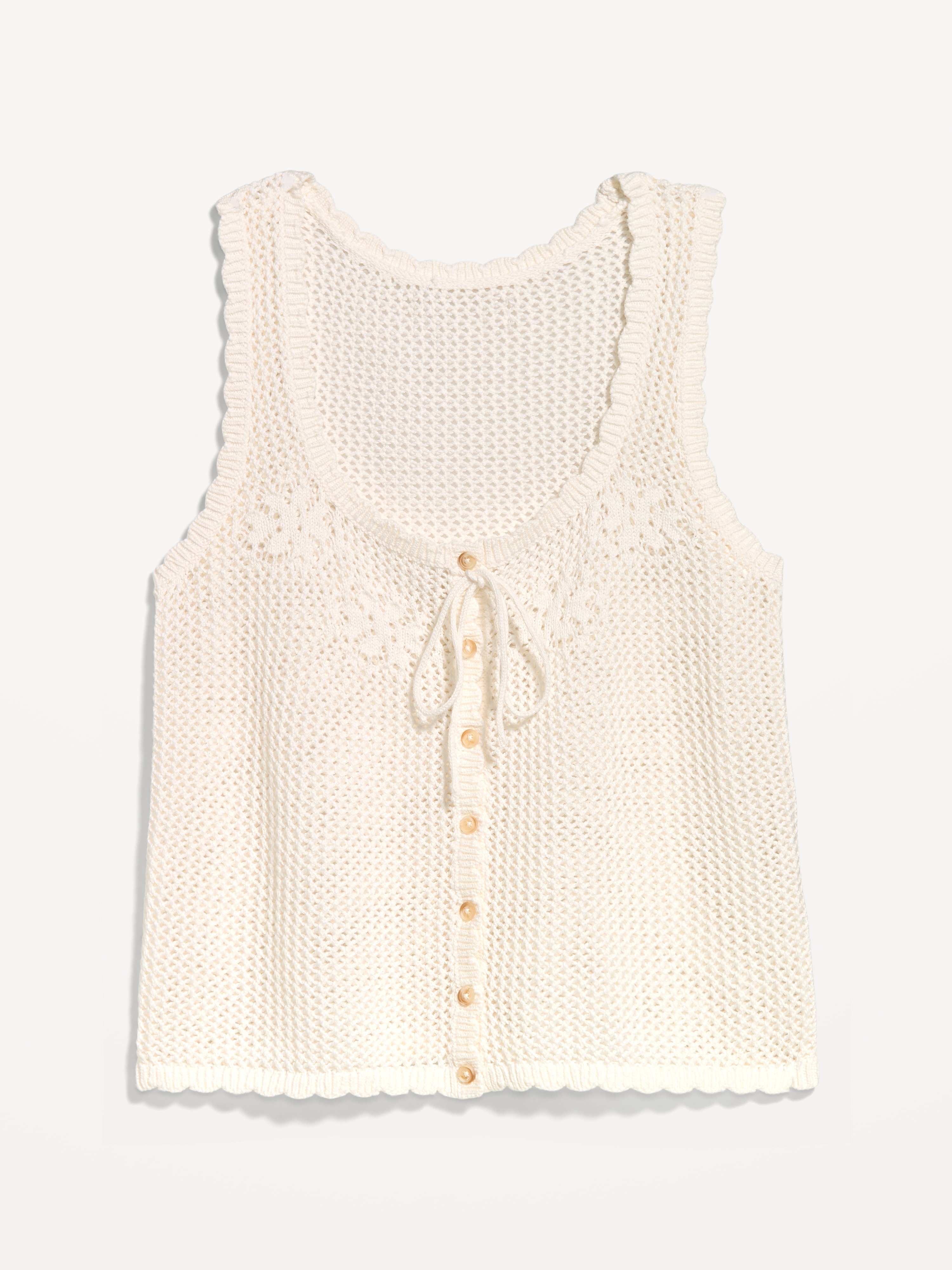 Sleeveless Seaside Cotton Crochet Tank Top - Sea Salt - 4