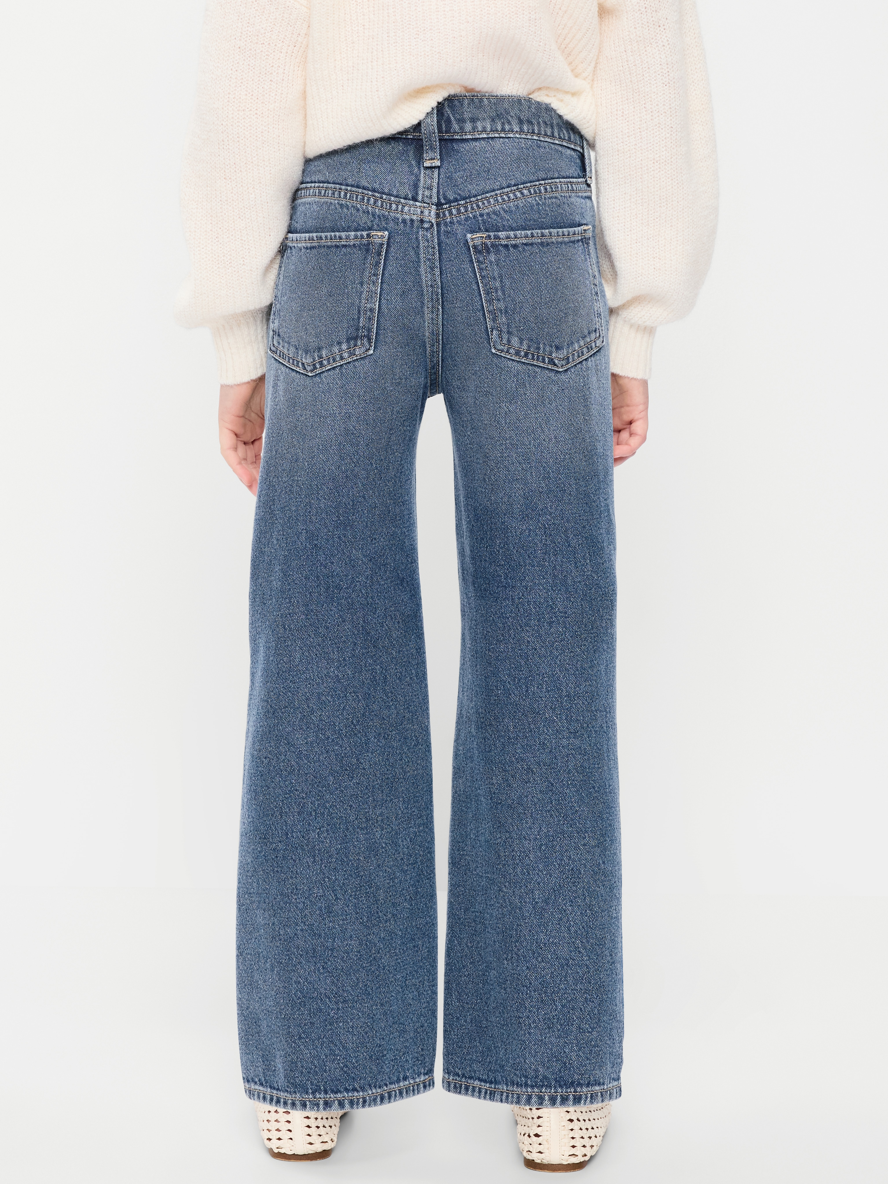 Printed High-Waisted Baggy Wide-Leg Jeans for Girls - Dream Wash - 2