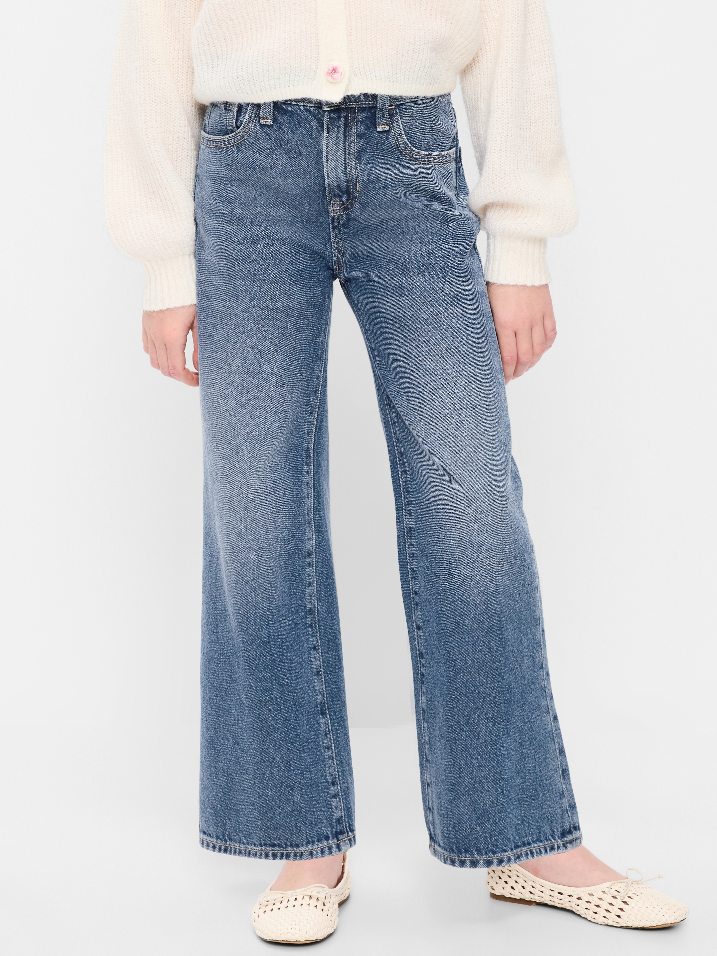 Printed High-Waisted Baggy Wide-Leg Jeans for Girls - Dream Wash - 1