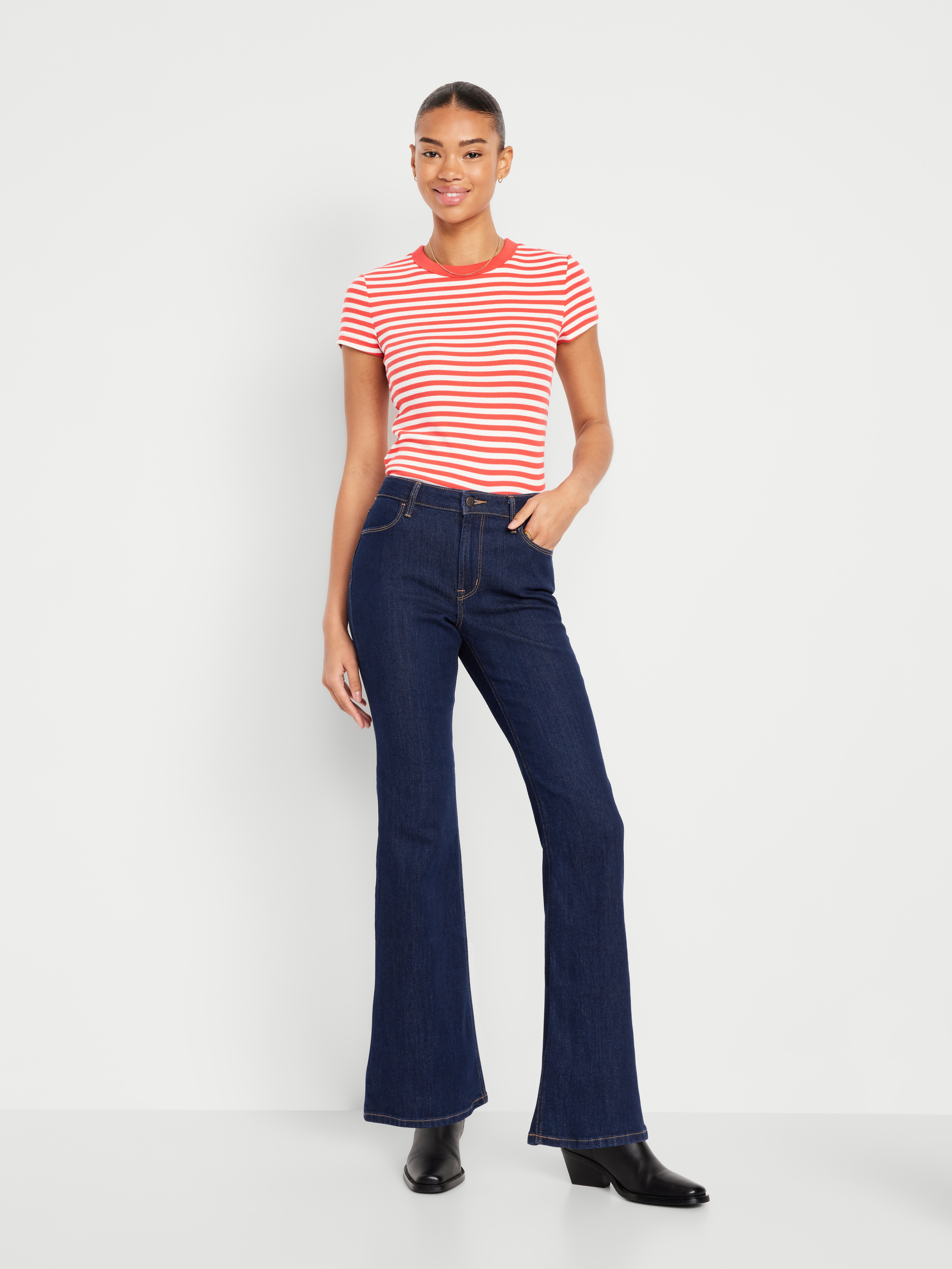 High-Waisted Wow Flare Jeans - Dark Wash - 5