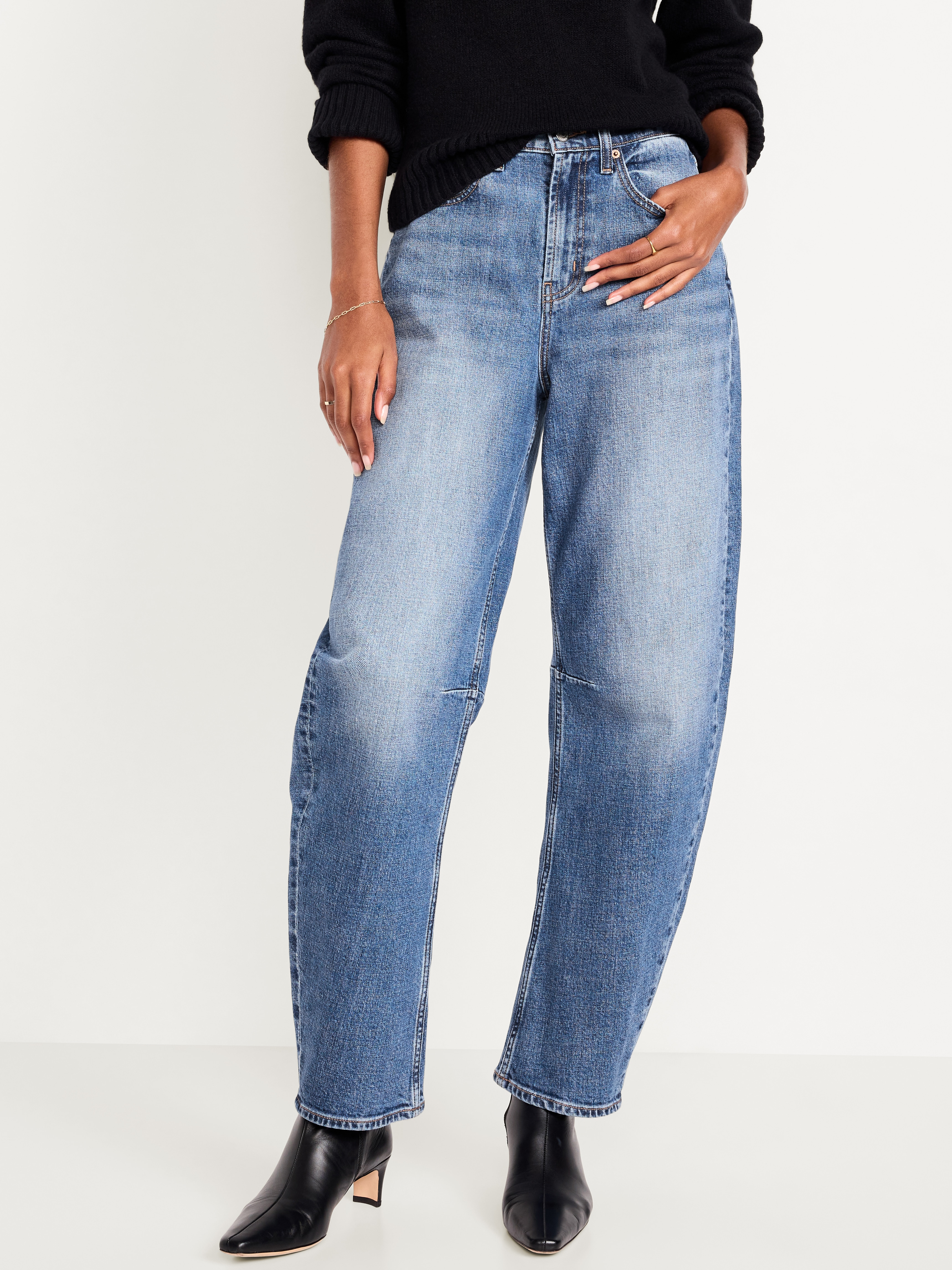 High-Waisted Baggy Barrel Jeans - Medium Wash - 2