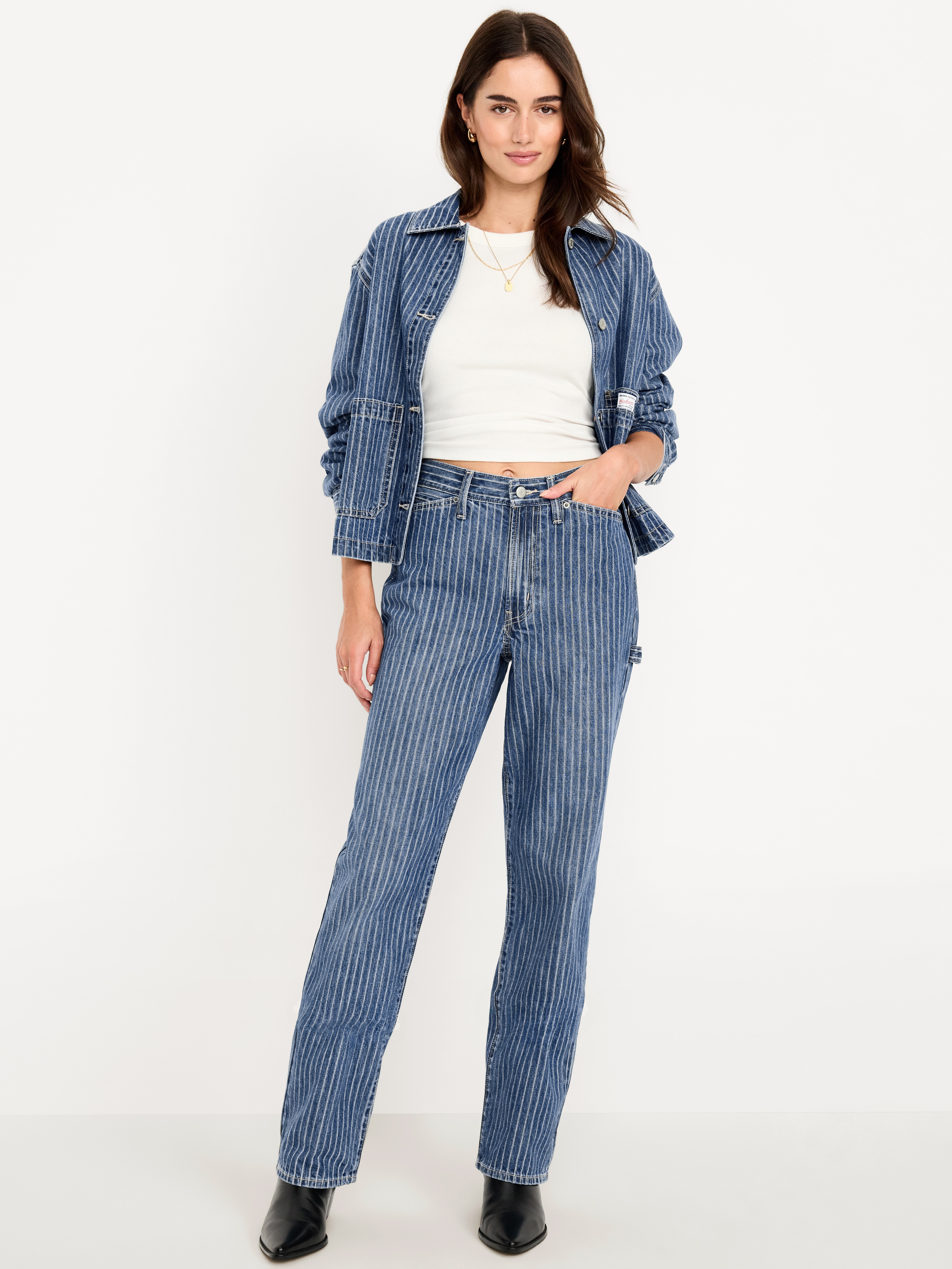 High-Waisted OG Loose Rigid Jeans - Stripe - 1