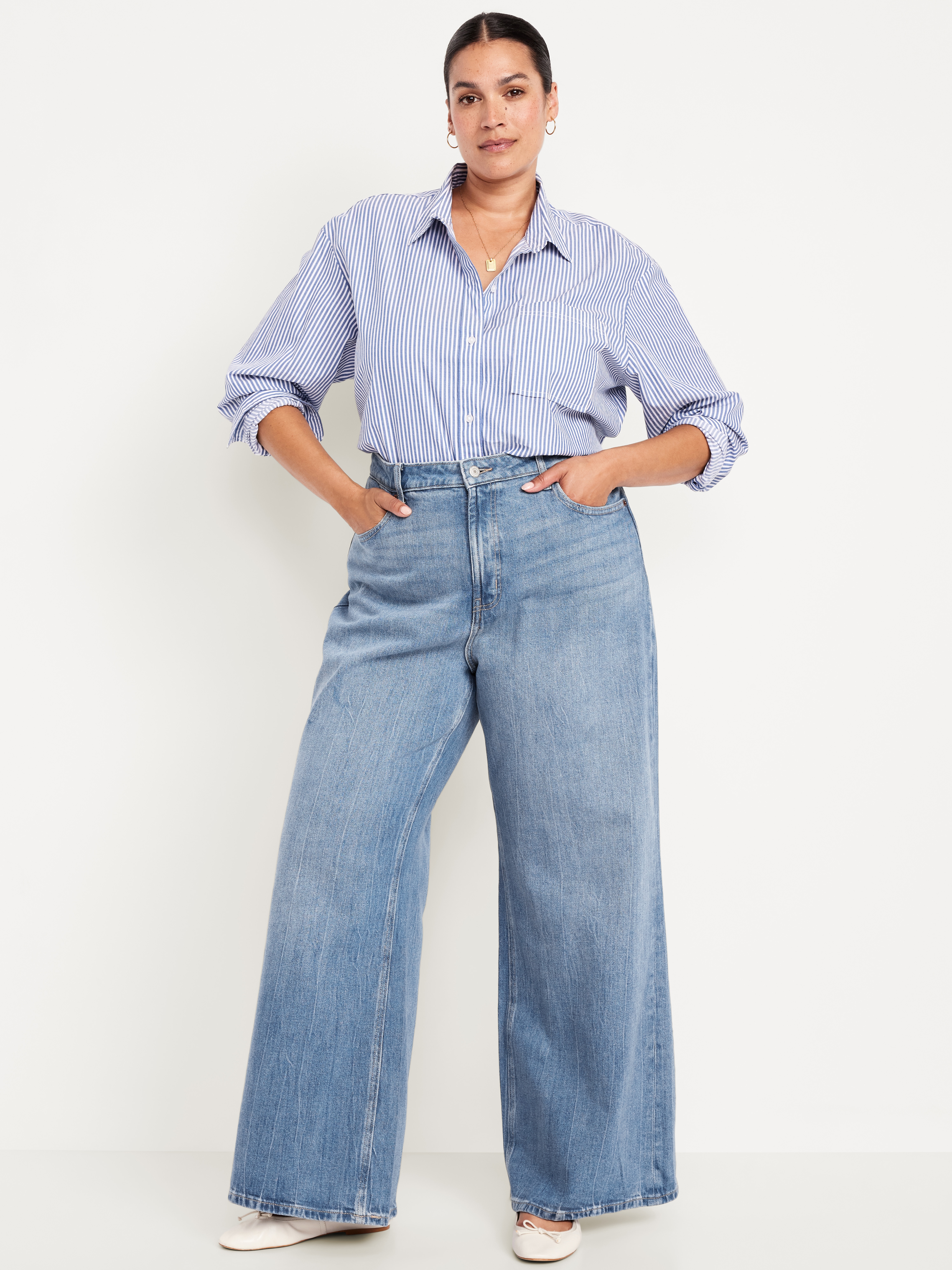 High-Waisted Baggy Barrel Jeans - Medium Wash - 8