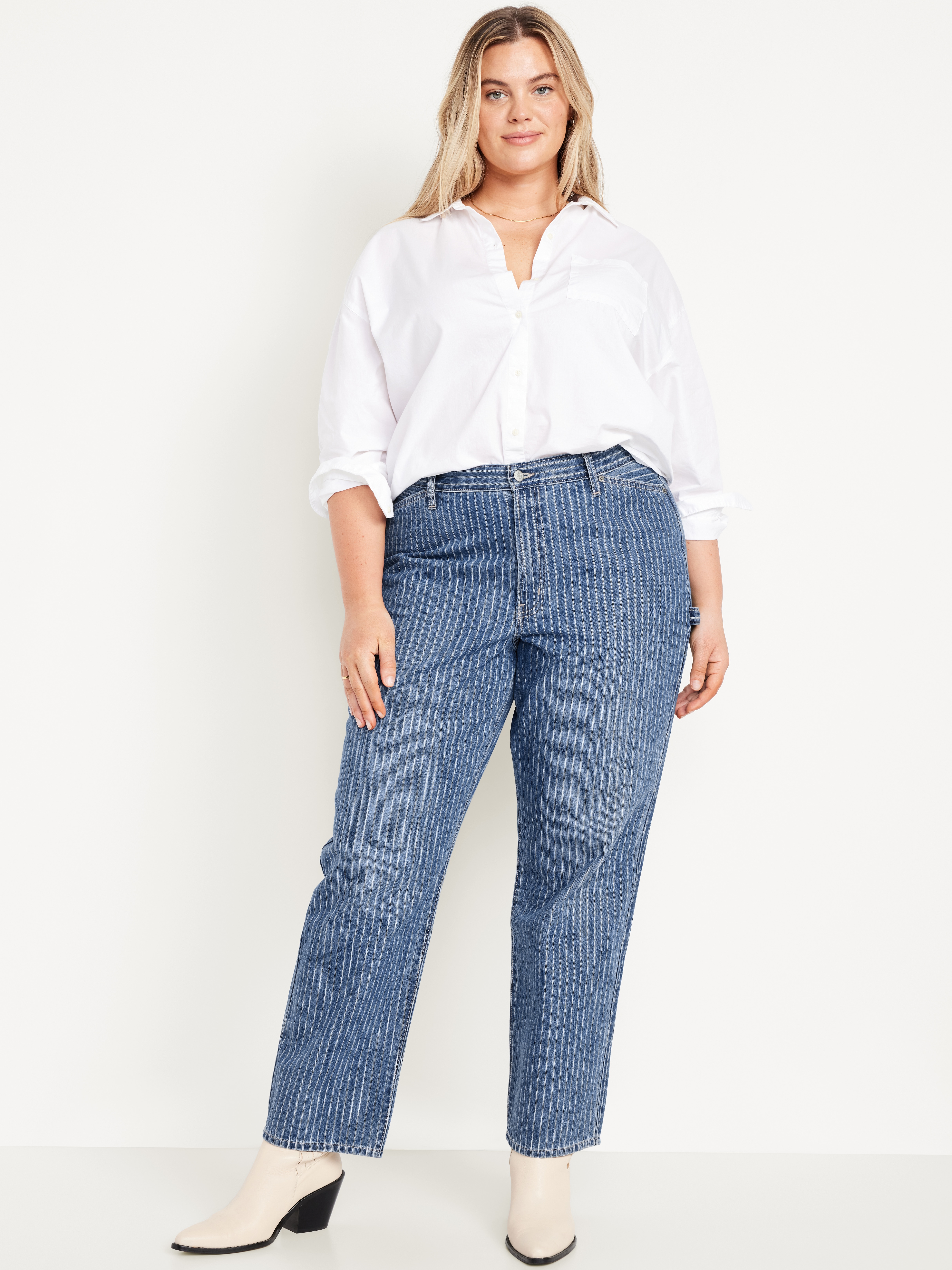 High-Waisted OG Loose Rigid Jeans - Stripe - 7