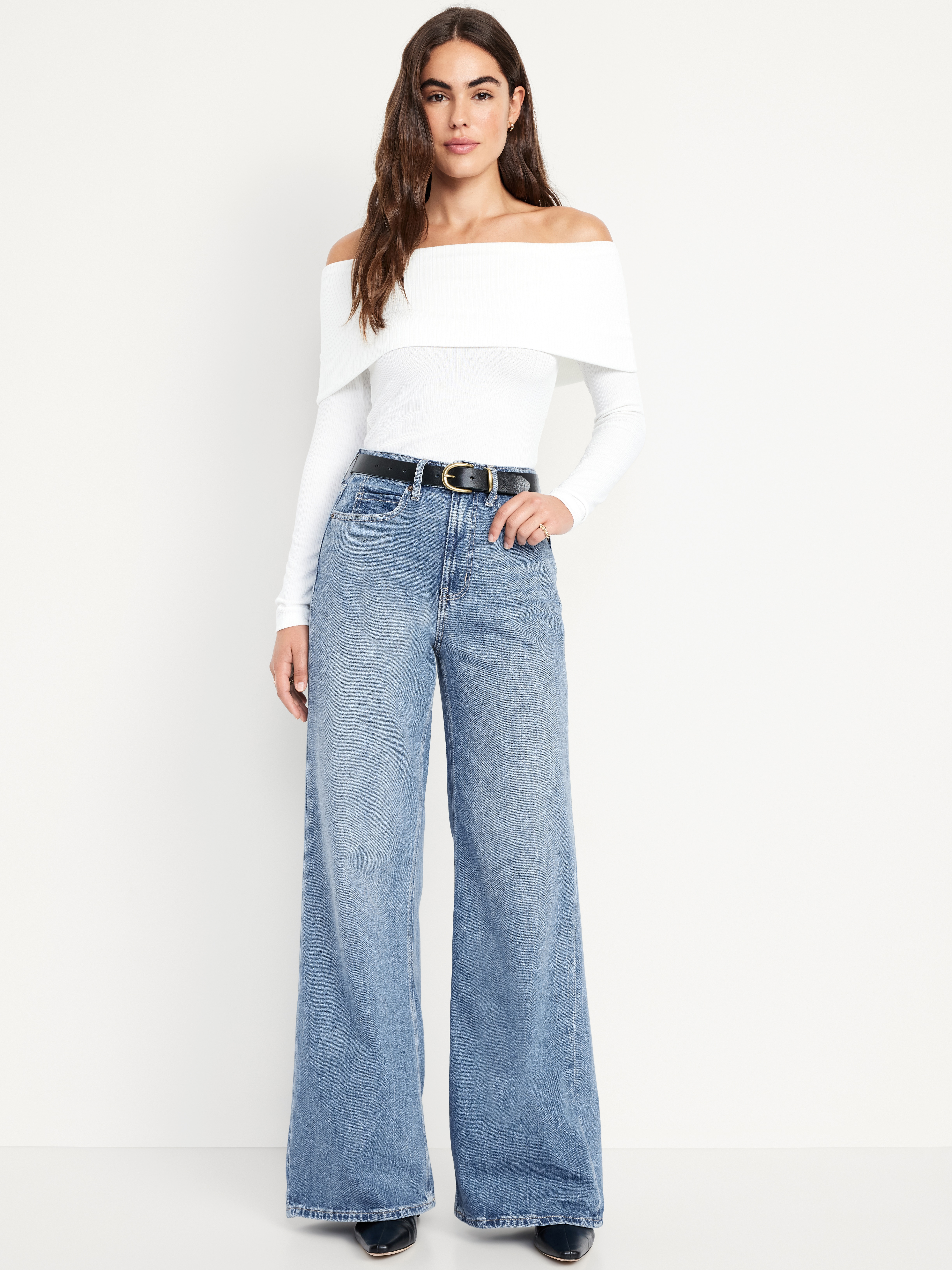 Extra High-Waisted Super Wide-Leg Jeans - Medium Wash - 1