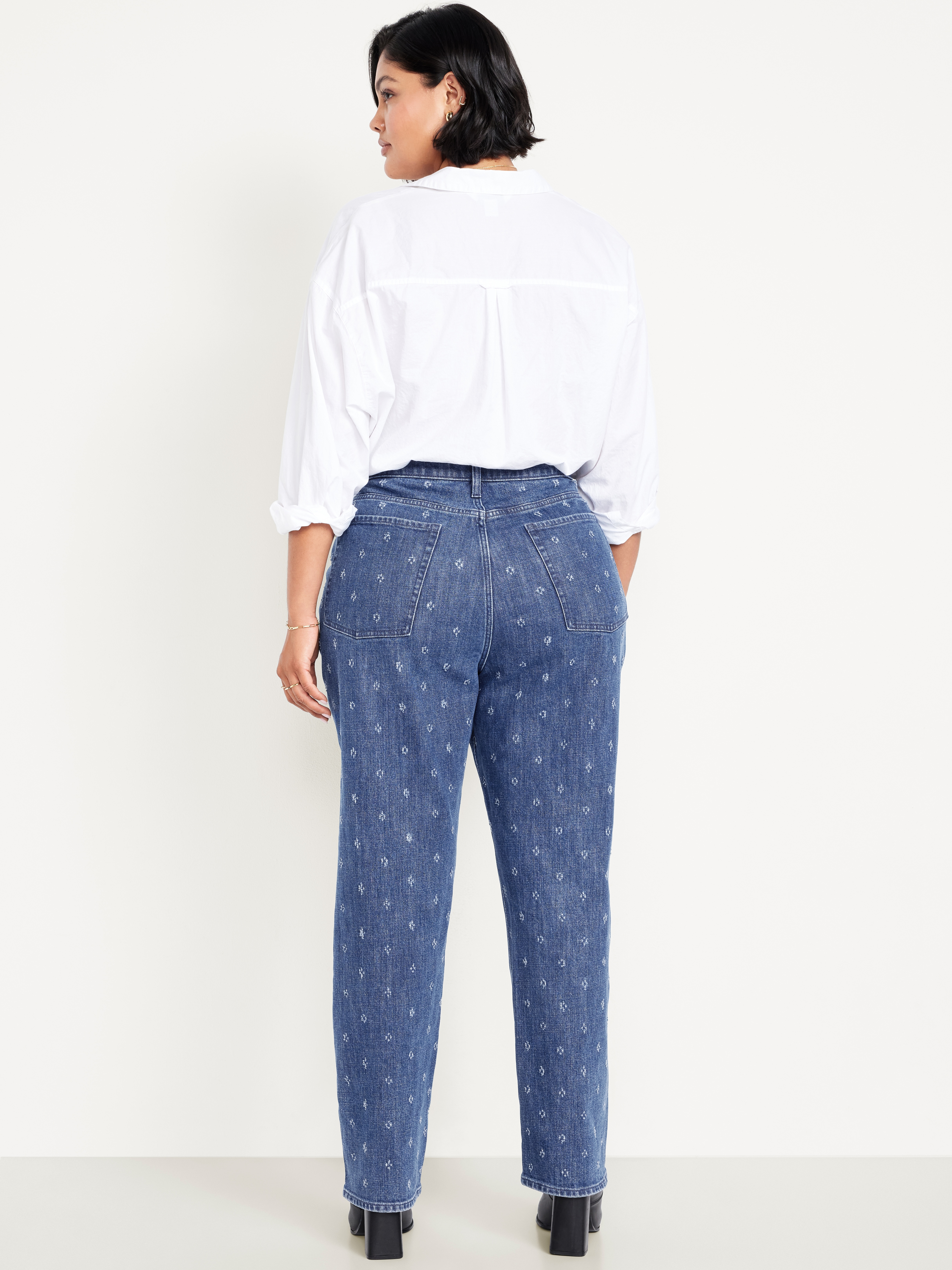 Curvy Extra High-Waisted Straight Jeans - Textured Dark Wash - 7