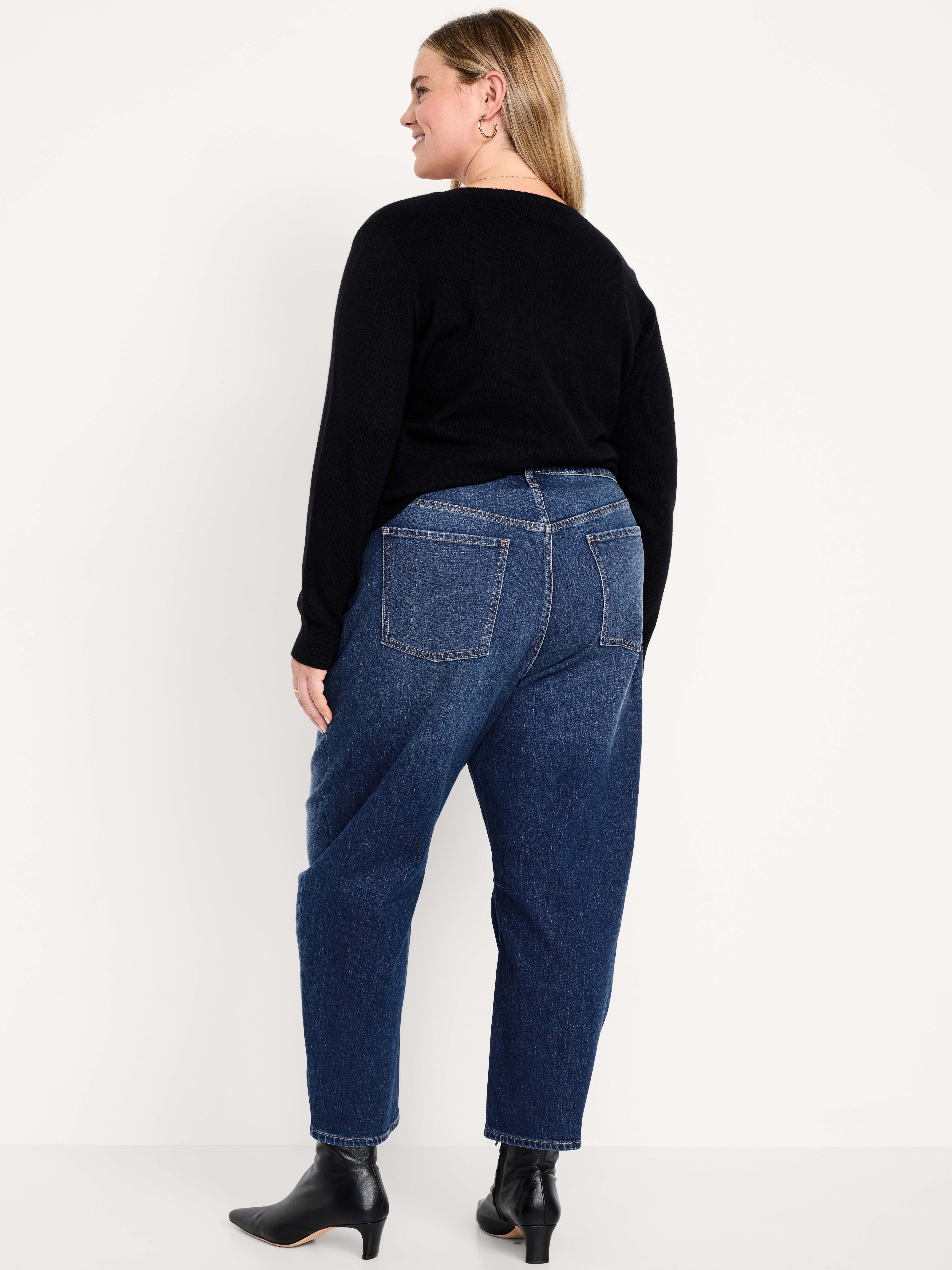 High-Waisted Wow Barrel-Leg Ankle Jeans - Dark Wash - 9