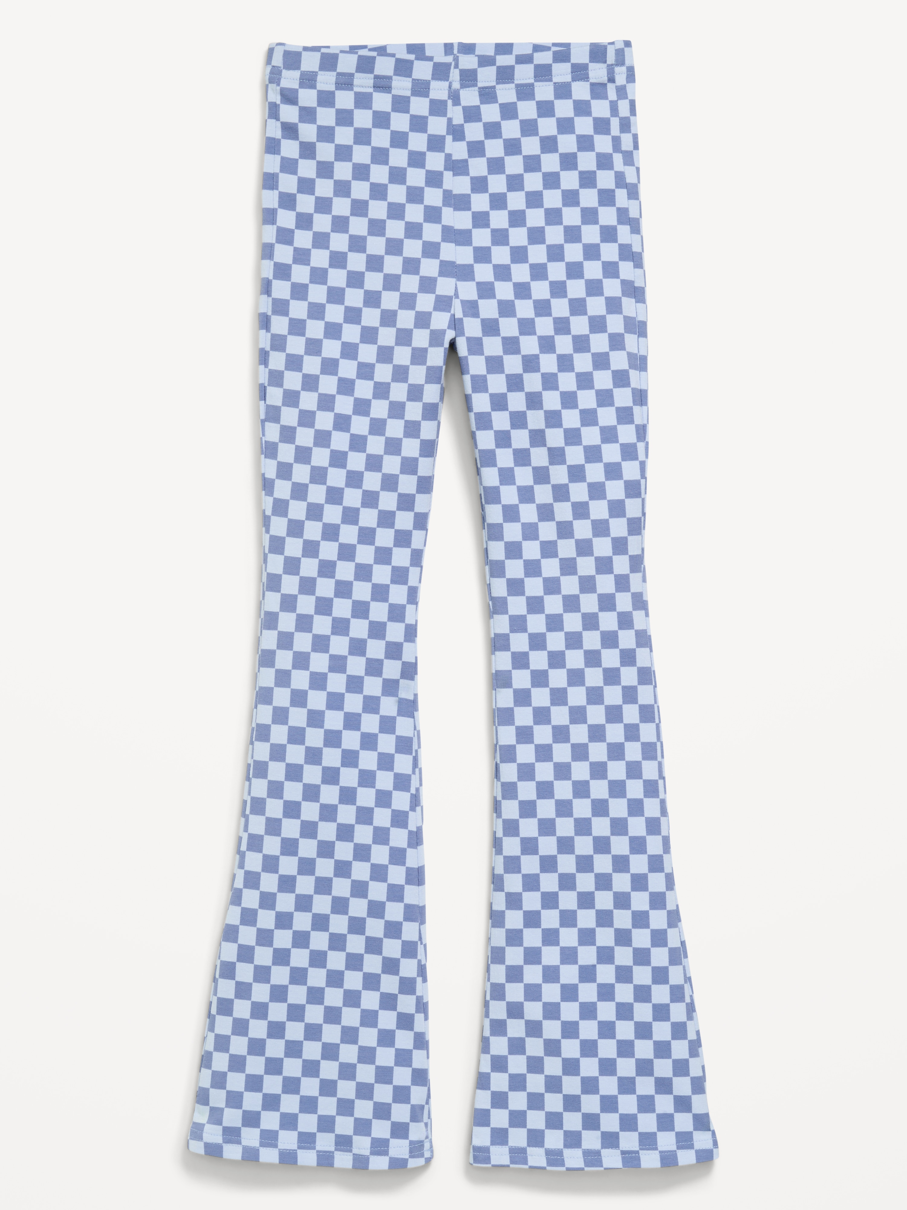 Full-Length Flared Leggings for Girls - Blue Checkerboard - 1