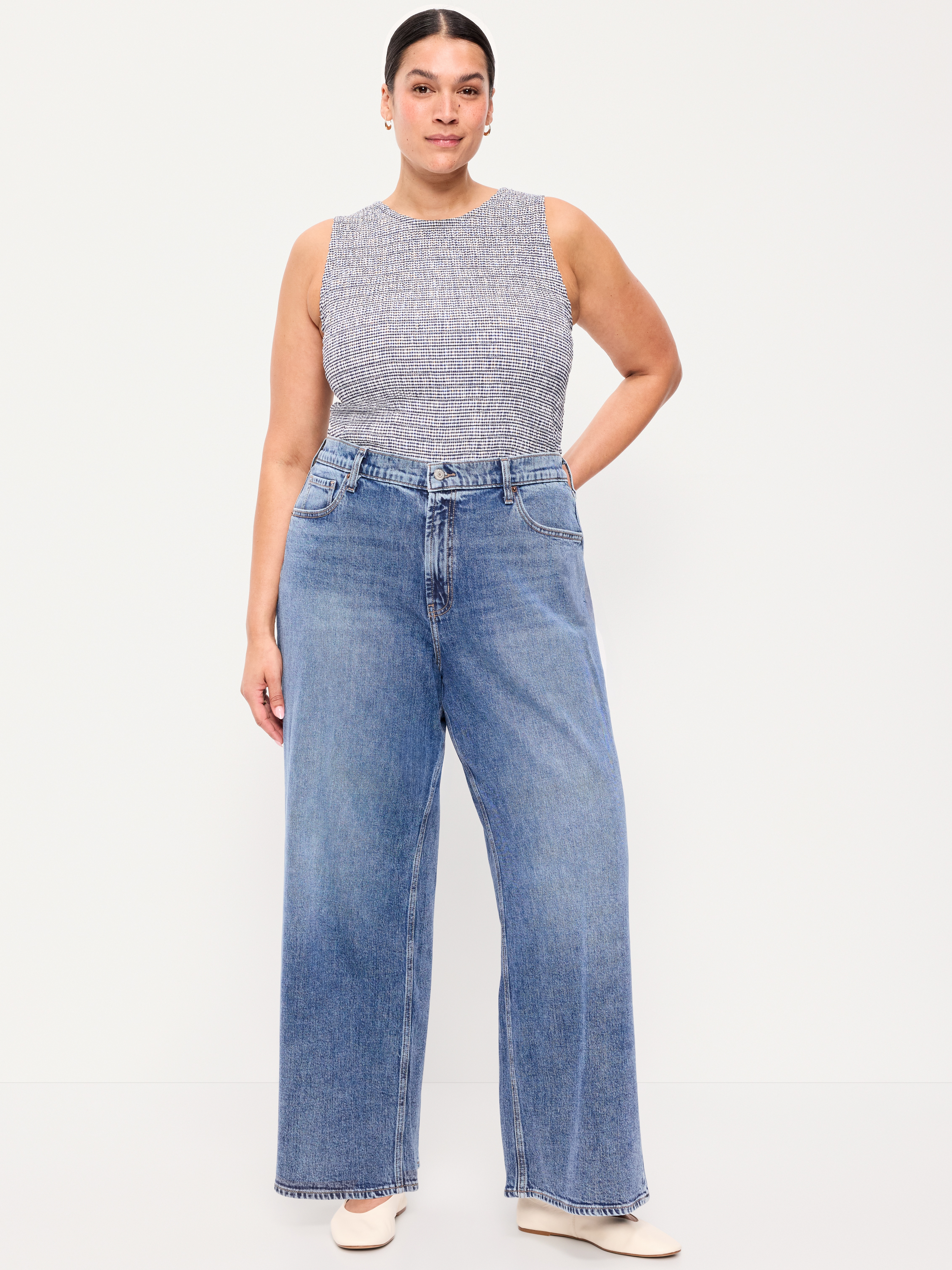 High-Waisted Baggy Wide-Leg Stretch Jeans - Larkspur - 7