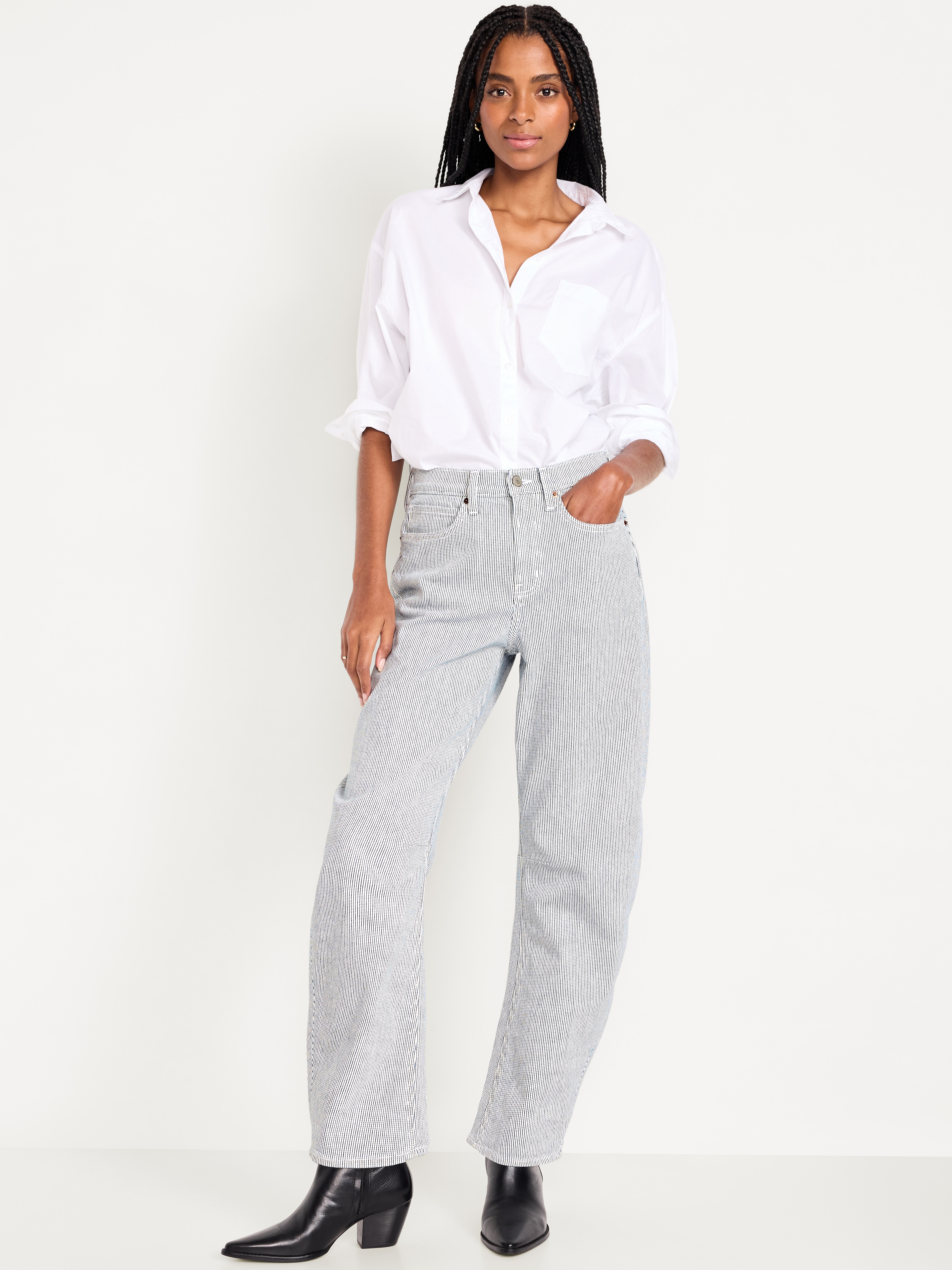 High-Waisted Baggy Barrel Jeans - Blue - 1