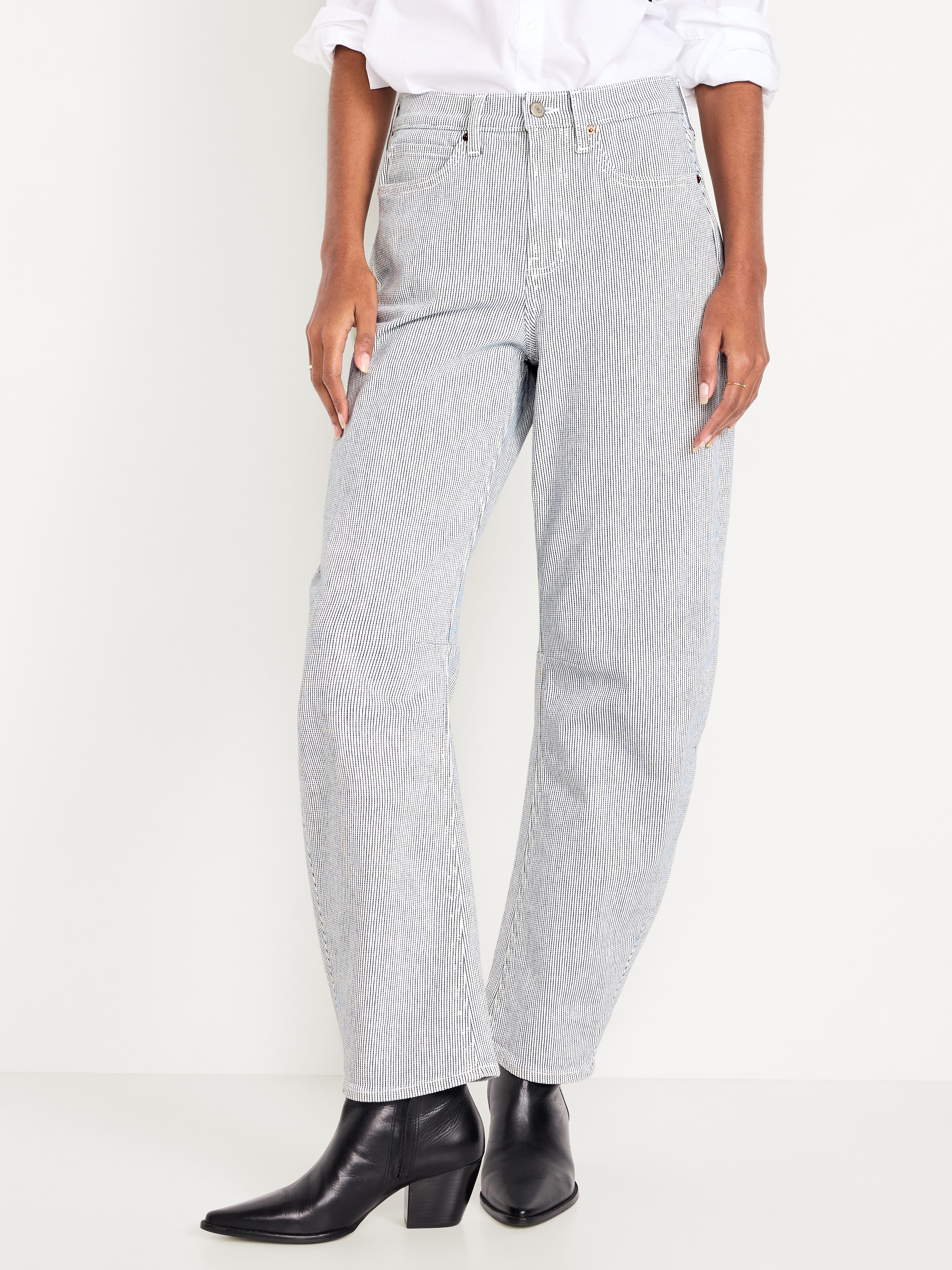 High-Waisted Baggy Barrel Jeans - Blue - 2