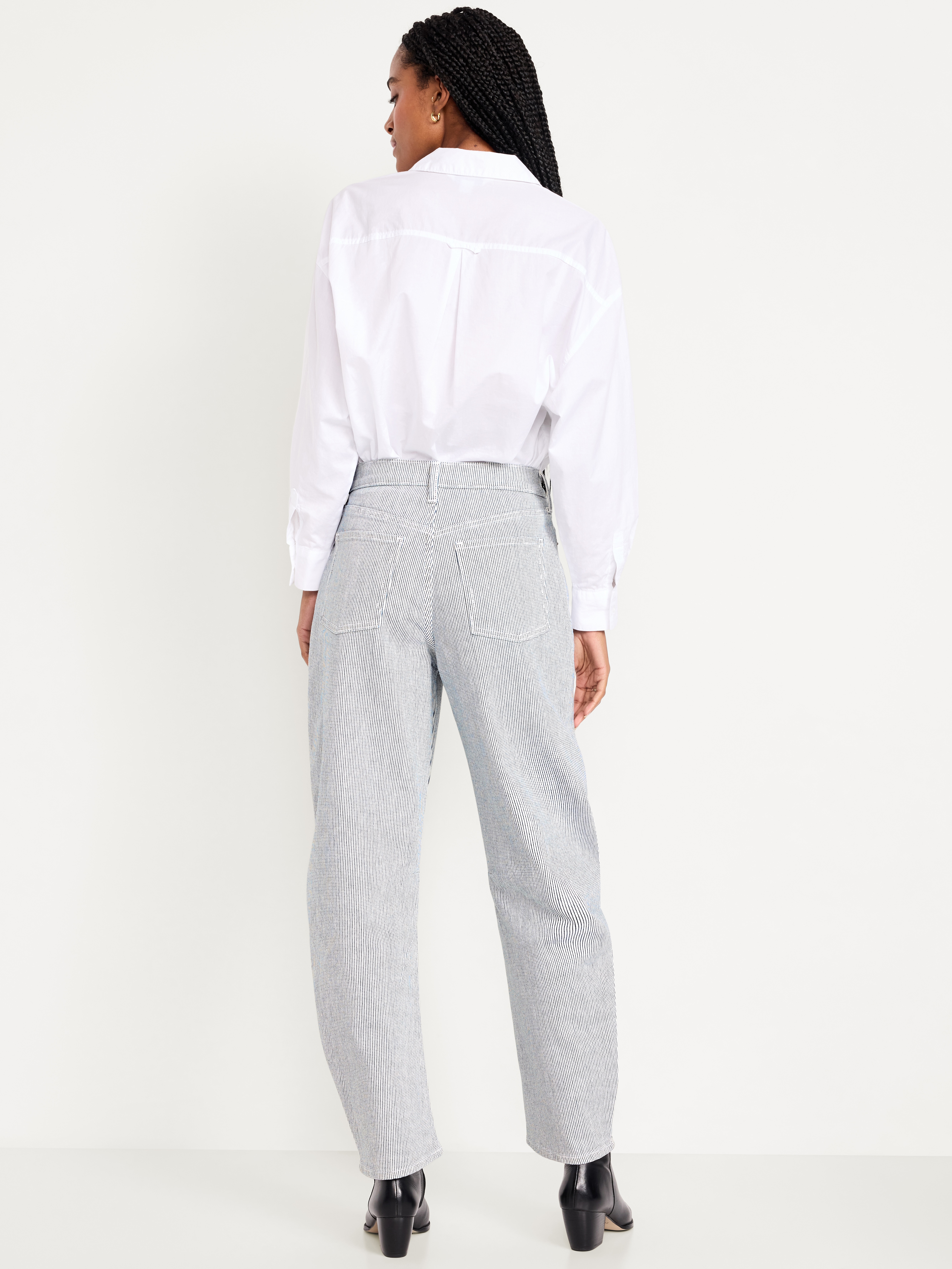 High-Waisted Baggy Barrel Jeans - Blue - 3