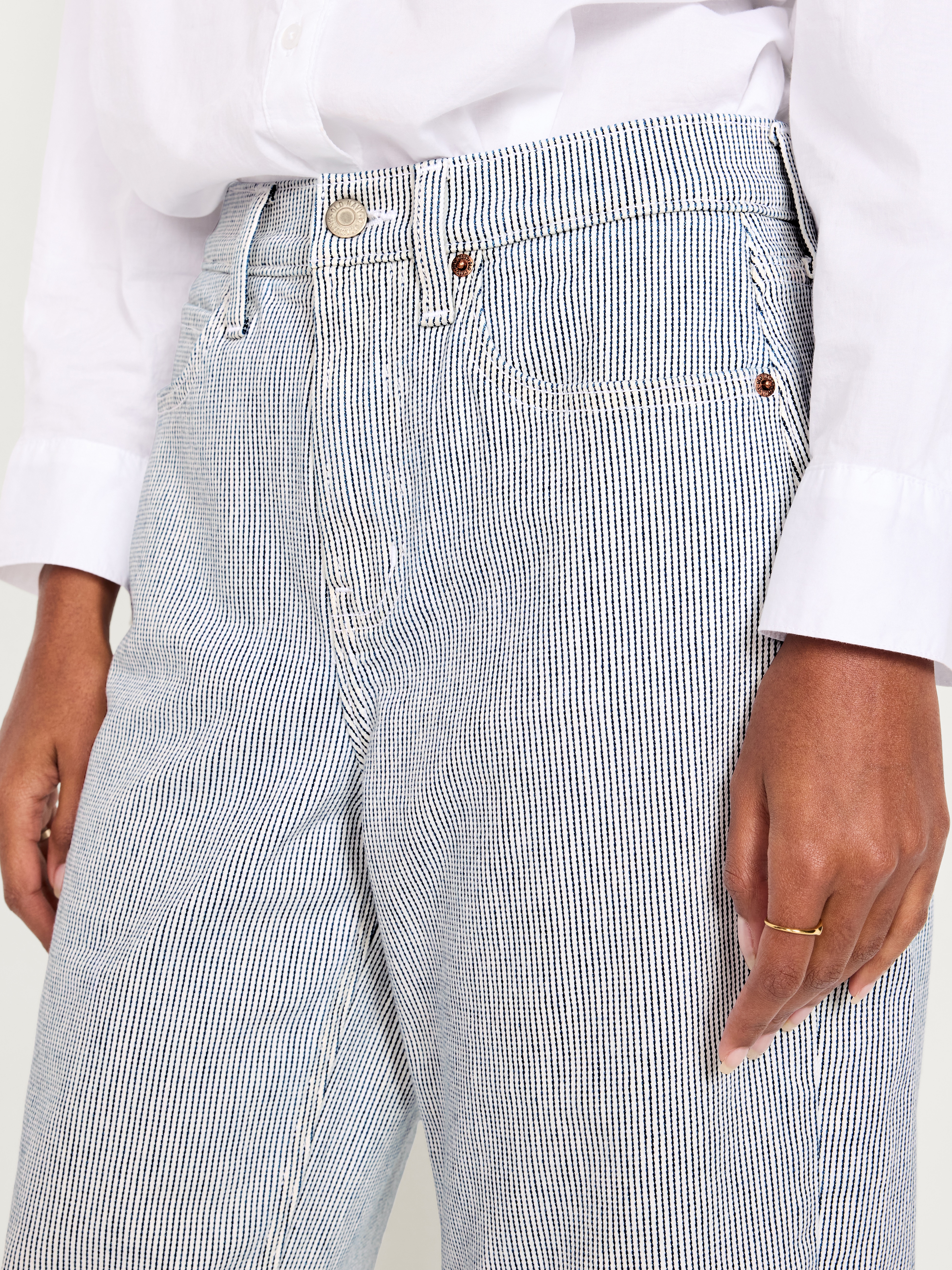 High-Waisted Baggy Barrel Jeans - Blue - 4
