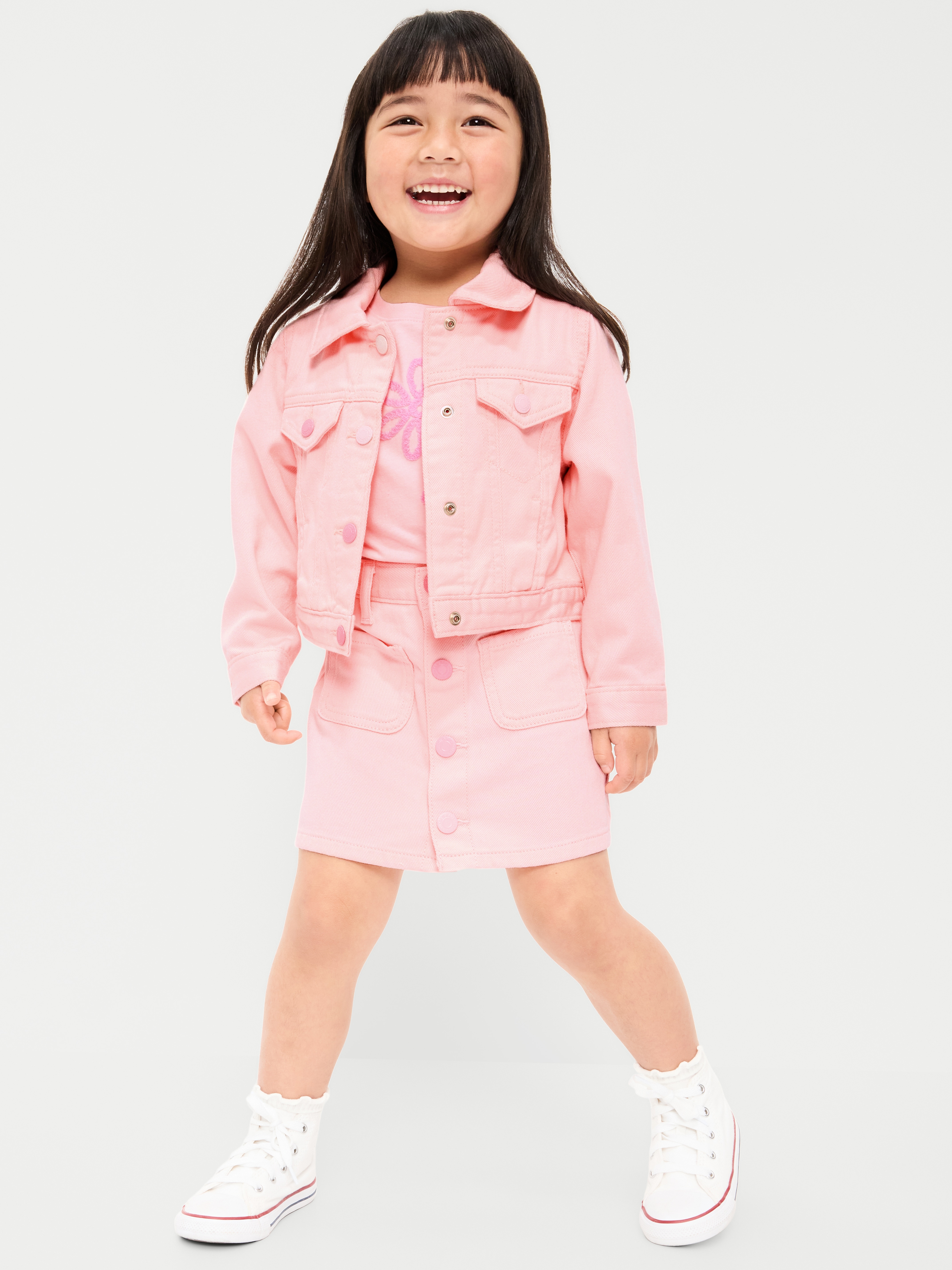 High-Waisted Button-Front Jean Skirt for Toddler Girls - Pink Sky - 4