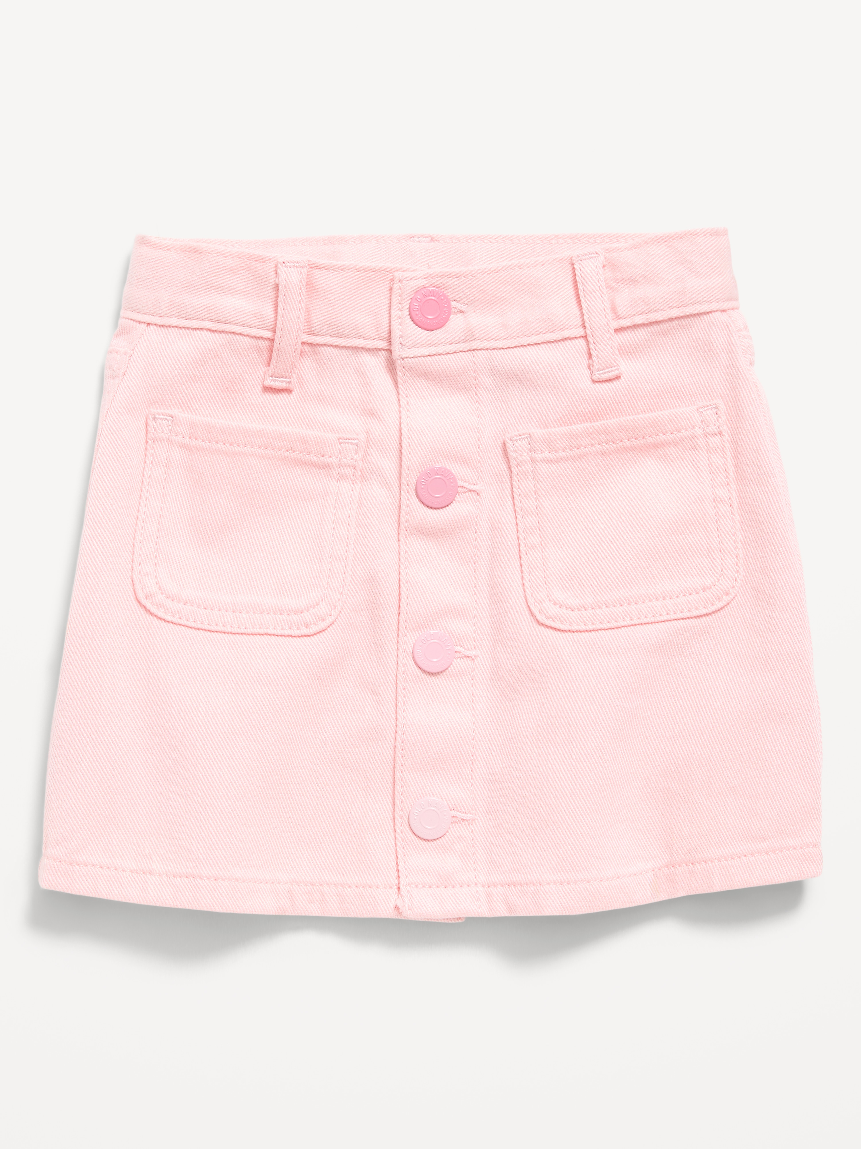 High-Waisted Button-Front Jean Skirt for Toddler Girls - Pink Sky - 2