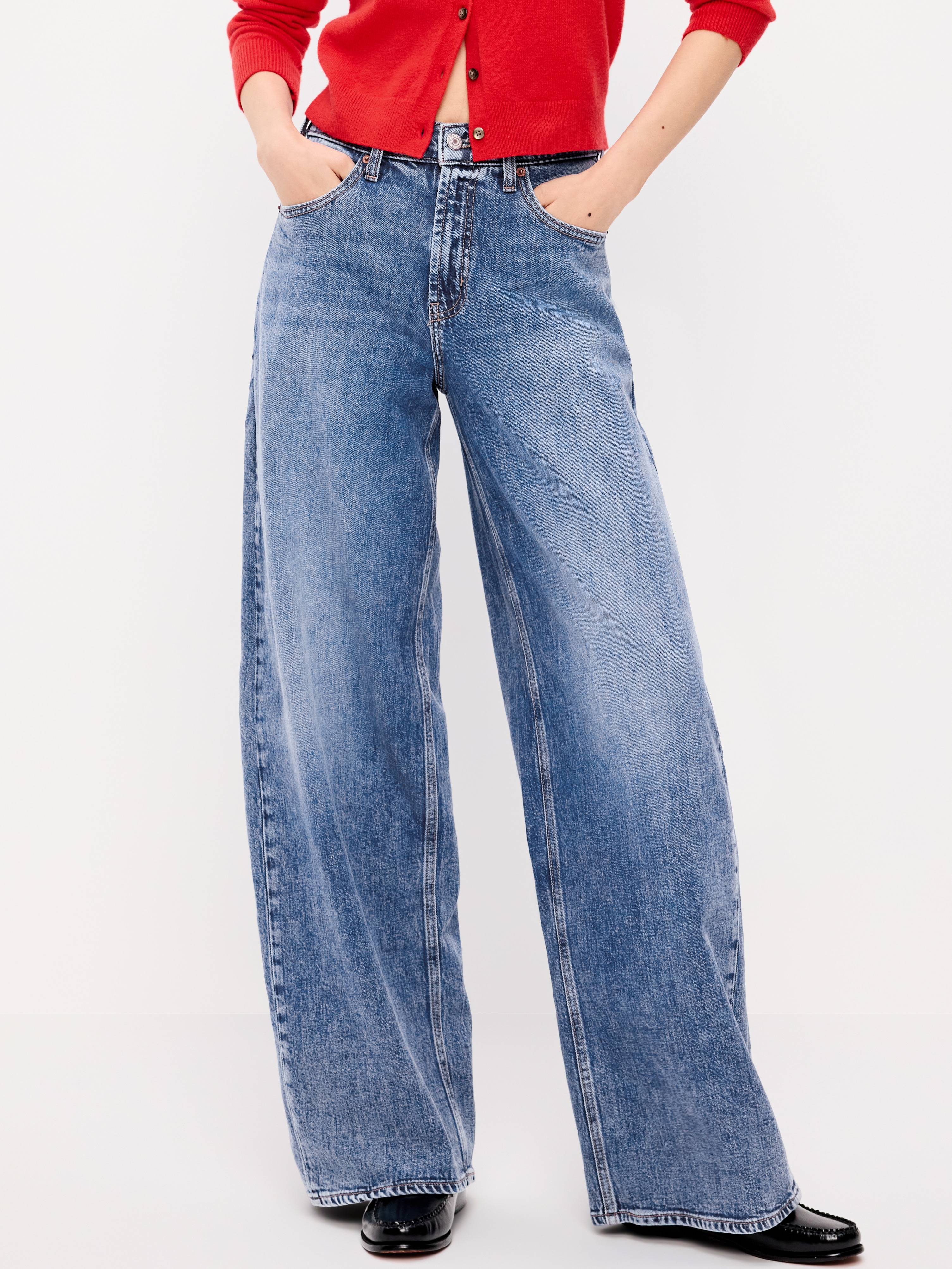High-Waisted Baggy Wide-Leg Stretch Jeans - Larkspur - 2